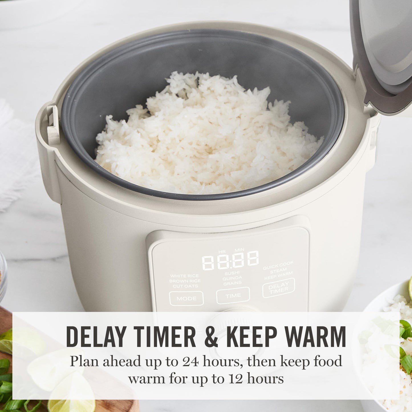 Martha Stewart Rice Cooker, 4 Cup (Uncooked) / 8 Cup (Cooked), Ceramic Non-Stick Removable Pot, Keep Warm, Measure Markings, Steam Basket, Brown & Sushi Rice, Quick Cook, Quinoa, Grains, Oats, Caviar Gray