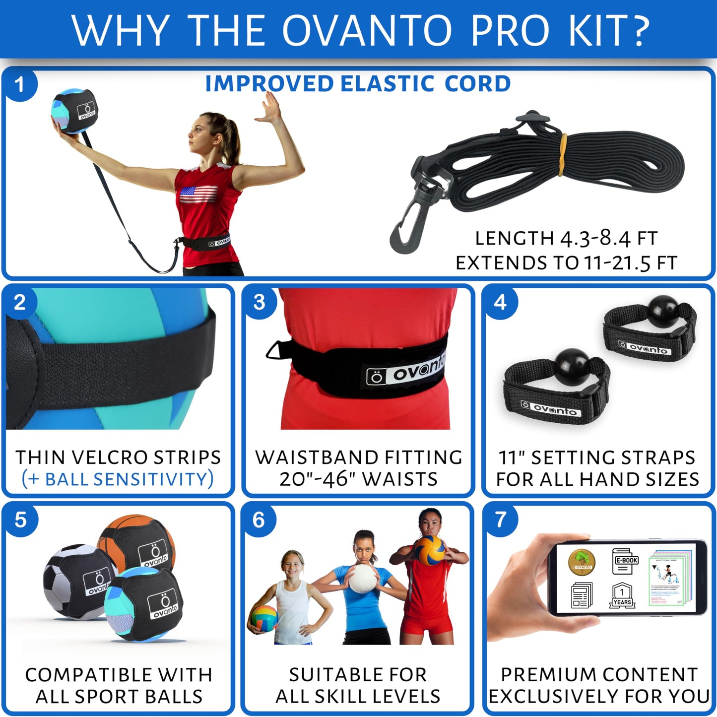 OVANTO Volleyball Training Equipment Aid – Adjustable Practice Hitting Rebounder in 4 Styles to Serve, Spike, Set, and Pass Like a Pro - Volleyball Practice Equipment Gift for Beginners & Experts