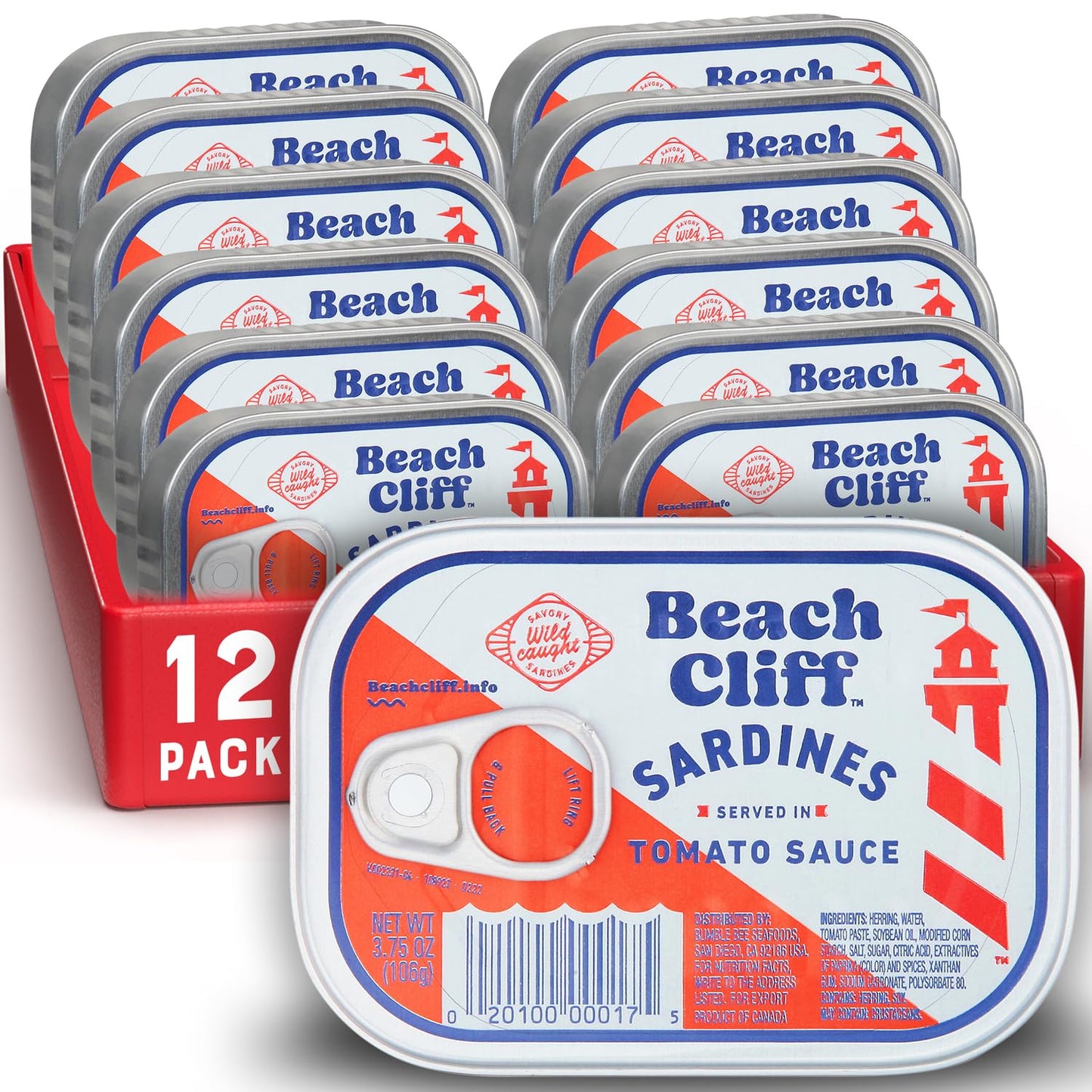 Beach Cliff Sardines in Water, 3.75 oz Can (Pack of 12) - Wild Caught Sardines - 12g Protein per Serving - Gluten Free, Keto Friendly