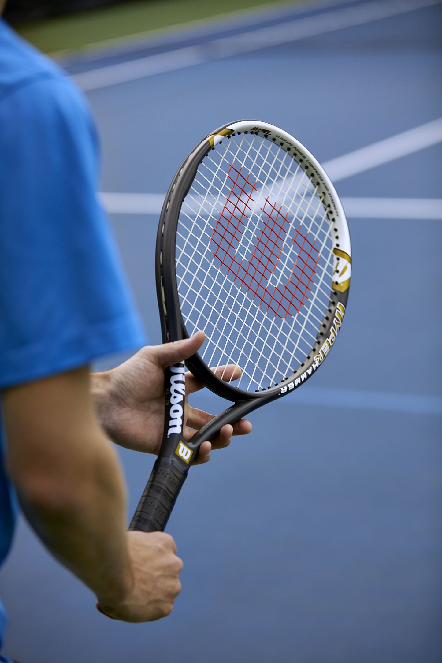 Wilson Hyper Hammer 5.3 Strung Tennis Racket (Black/White, 4 3/8)