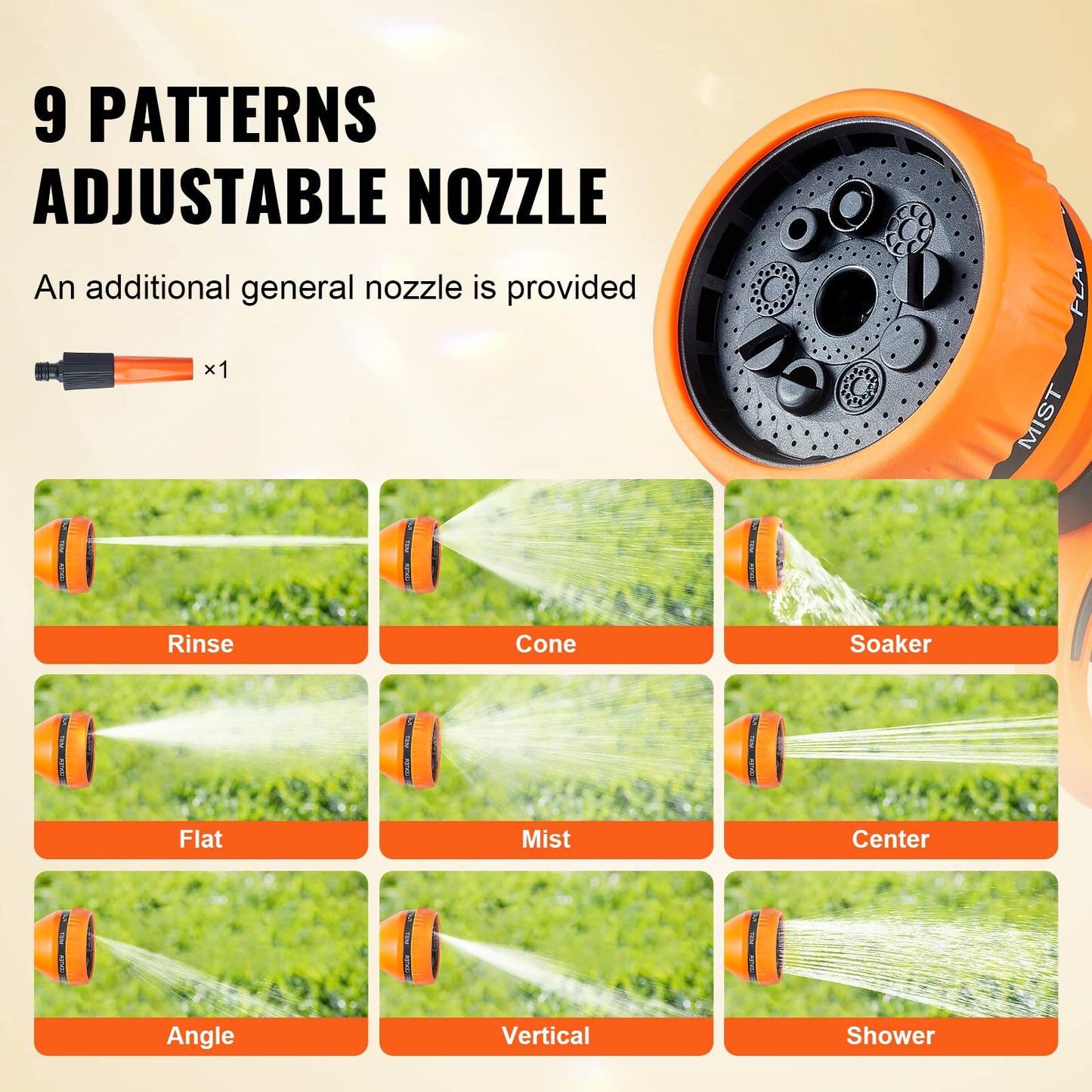 VEVOR Retractable Hose Reel, 65 ft x 5/8 inch, 180° Swivel Bracket Wall-Mounted, Garden Water Hose Reel with 9-Pattern Nozzle, Automatic Rewind, Lock at Any Length, and Slow Return System