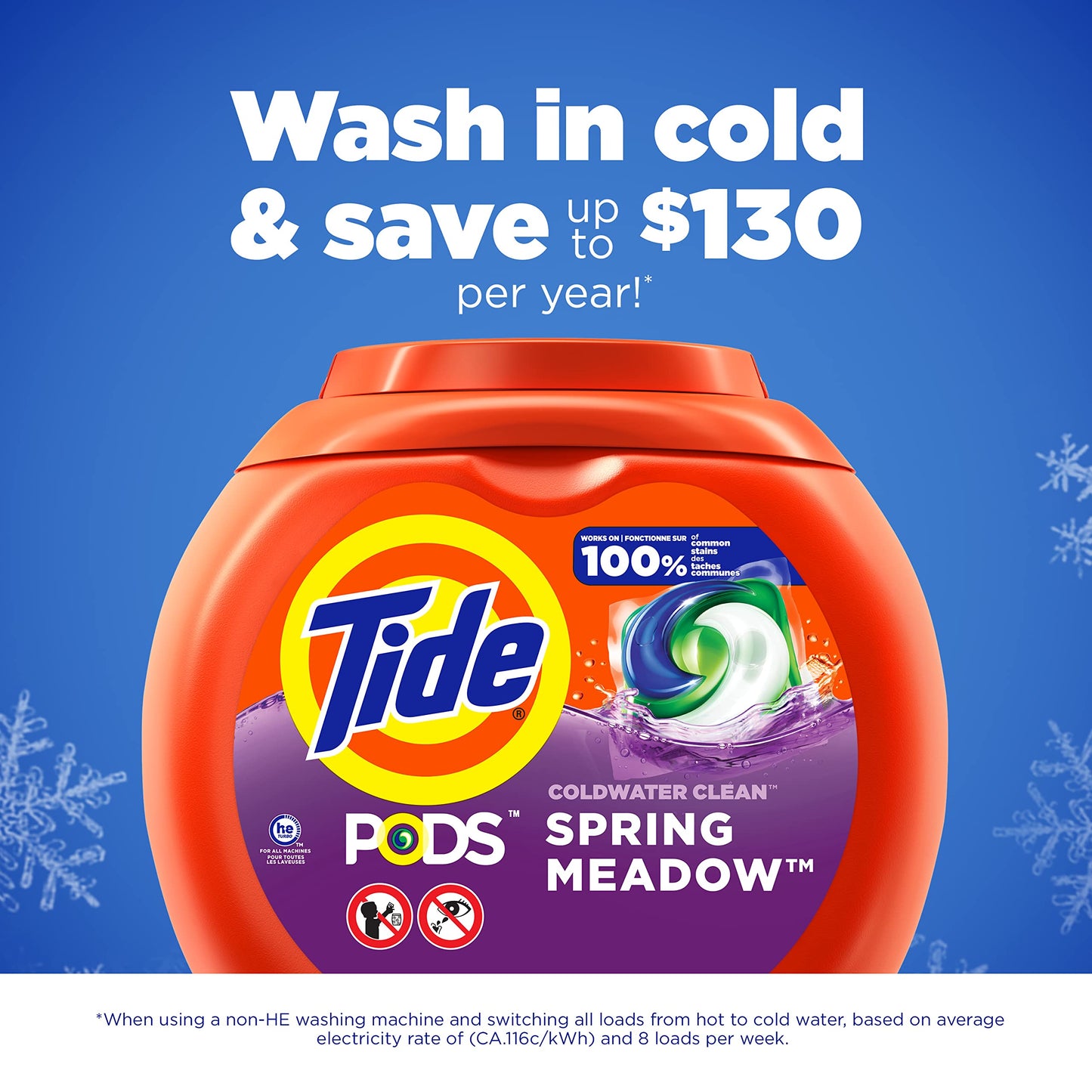 Tide PODS Liquid Laundry Detergent Soap Pacs, HE Compatible, Powerful 3-in-1 Clean in one Step, Built in Stain Removers, Spring Meadow Scent, 76 Count