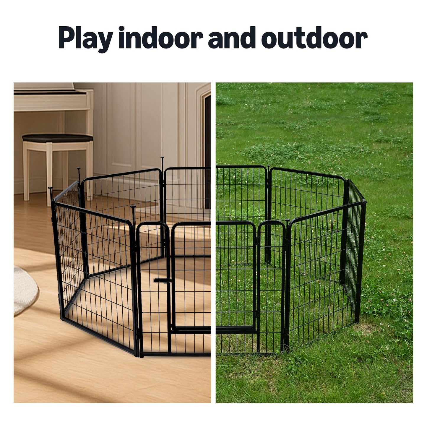 Amazon Basics Dog Playpen, 8 Panels Metal Fence with Door, Foldable for Indoor and Outdoor Use, Suitable for Small to Medium Sized Dogs, 48 Inch Height, Black