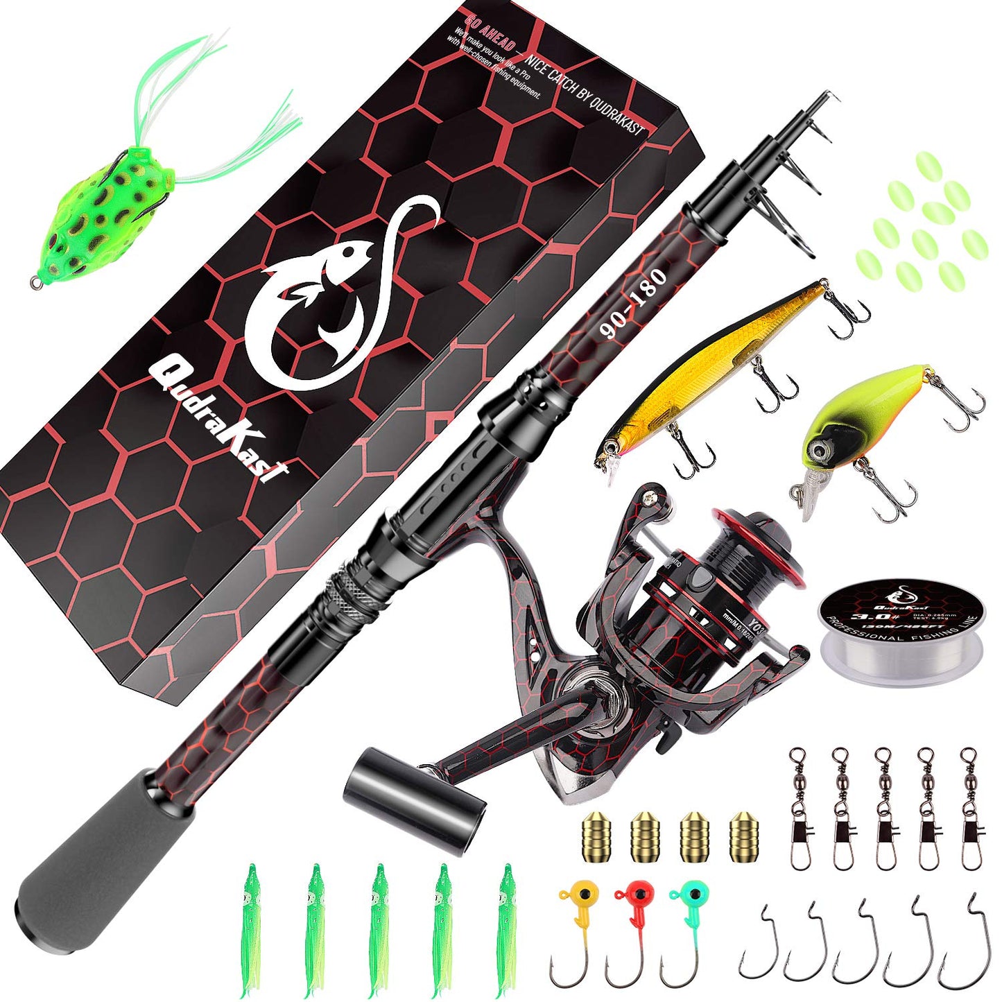 Fishing Rod and Reel Combos, Unique Design with X-Warping Painting, Carbon Fiber Telescopic Fishing Rod with Reel Combo Kit with Tackle Box, Best Gift for Fishing Beginner and Angler