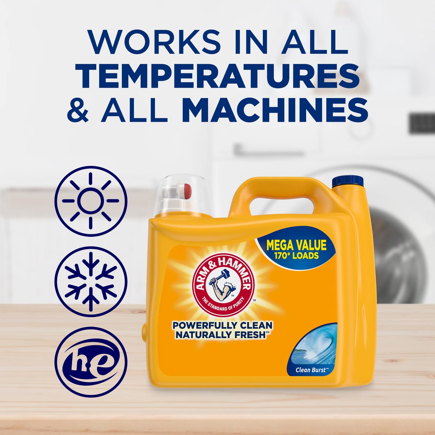 ARM & HAMMER Liquid Laundry Detergent, Clean Burst Fresh, 170 fl oz, 170 Loads