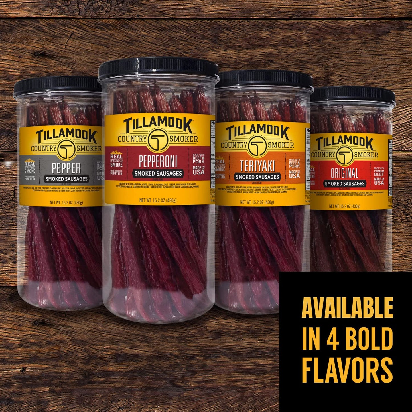 Tillamook Country Smoker Real Hardwood Smoked Sausages, Pepper, 15.2 Ounce Tall Jar, 20 Count
