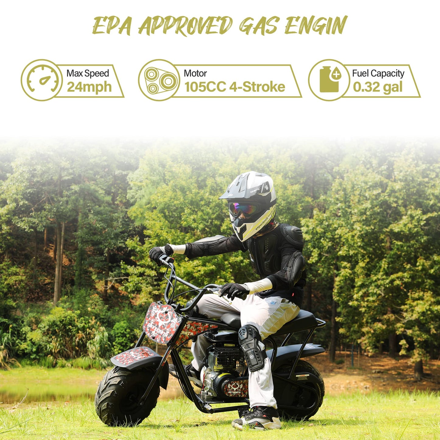Oryxearth Mini Dirt Bike for Kids, Gas Powered Off Road Pit with Automatic Transmission and Pull Start Kids