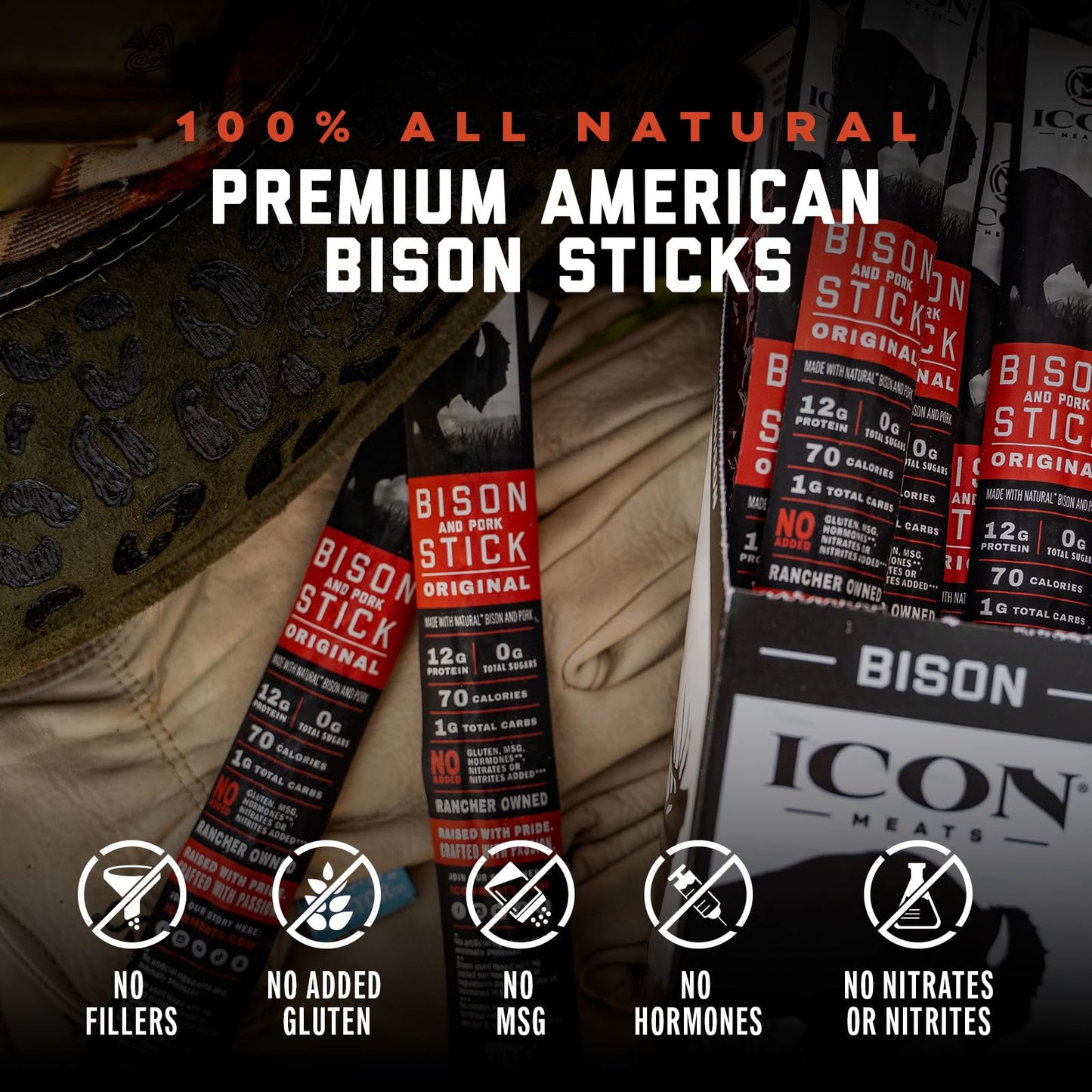 ICON Meats Snack Sticks Sampler - Assorted Flavors of Bison, Elk, Venison and Pork Jerky Sticks - 24 Pack of Individually Wrapped Meat Sticks, 6 Per Flavor – USDA Approved, All Natural Artisan Meats