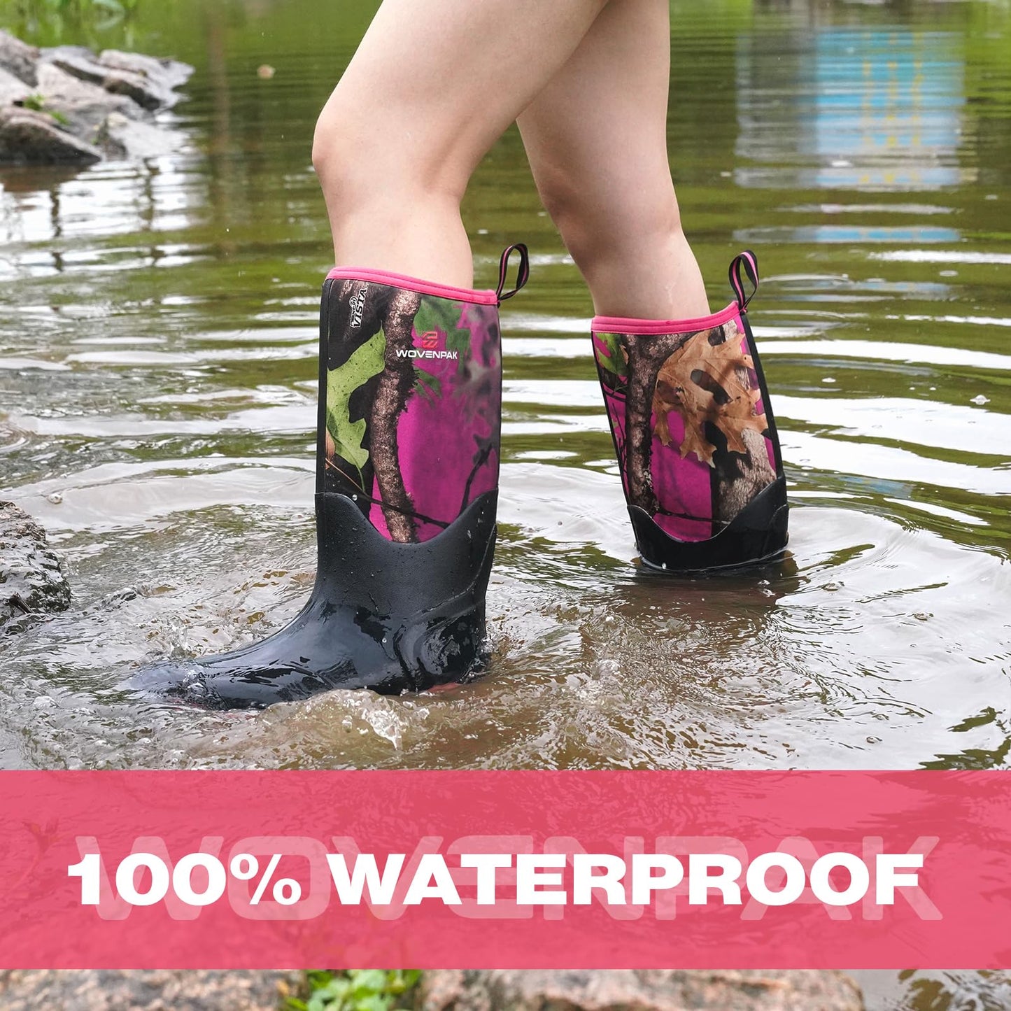 WOVENPAK Rubber Boots for Women, Waterproof Rain Boots Women with Steel Shank, Insulated Hunting Boots, Neoprene Garden Mud Boots All Season for Hunting, Gardening, Farming, Size 6-11