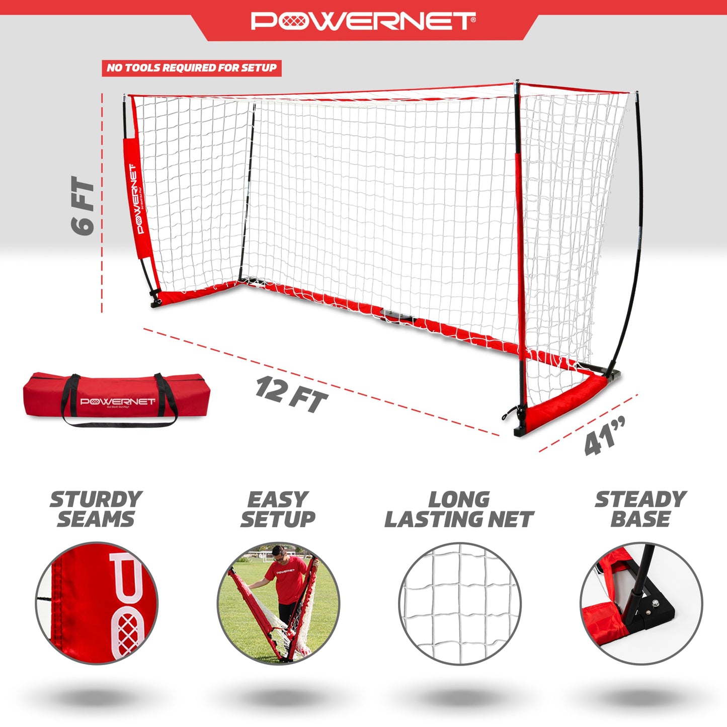 PowerNet Soccer Goal for Backyard & Outdoor Games, Portable Soccer Net, Sports & Outdoors Training Equipment for Practice, 1 Goal & Zipper Storage Bag (12 x 6 FT)