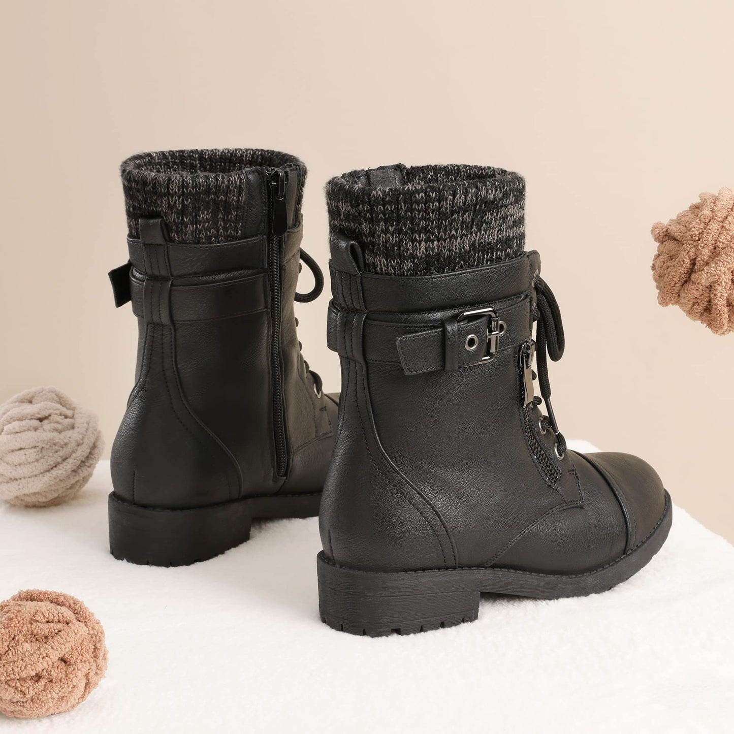 DREAM PAIRS Girl's Mid Calf Combat Ankle Lace up Boots