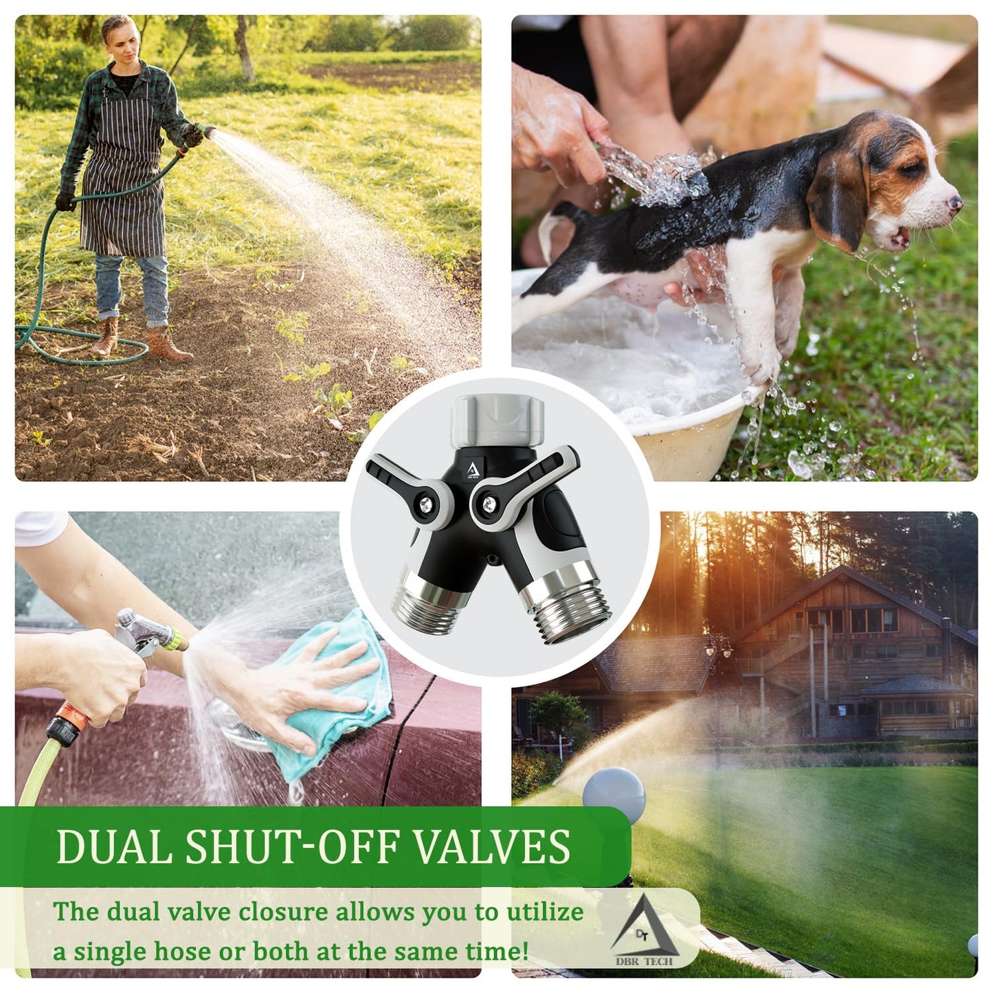 Hose Splitter 2 Way, Heavy Duty Metal Connector, Two Way Garden Hose Splitter, High Flow Spigot Faucet Bib Adapter, Solid Double Y Shut Off Valve for Outdoor Gardening Hoses, Orange