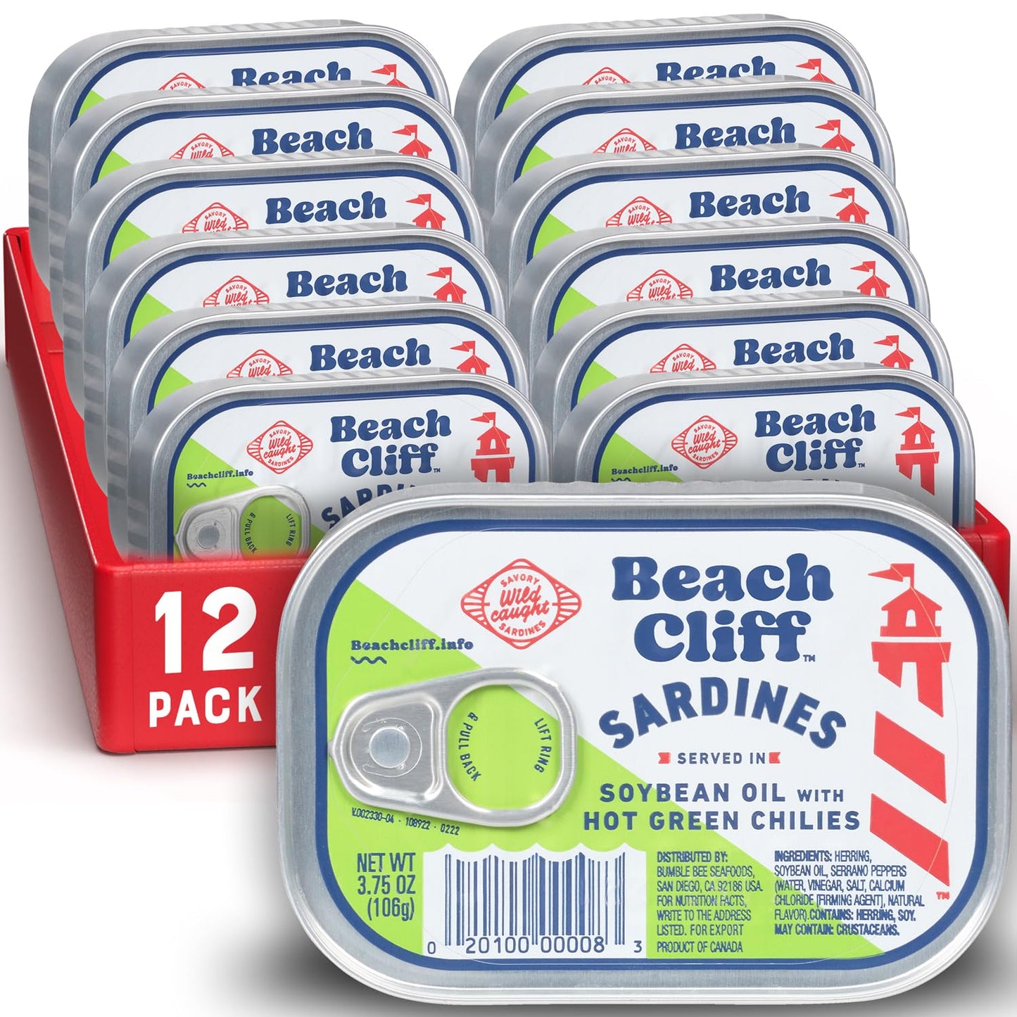 Beach Cliff Sardines in Water, 3.75 oz Can (Pack of 12) - Wild Caught Sardines - 12g Protein per Serving - Gluten Free, Keto Friendly