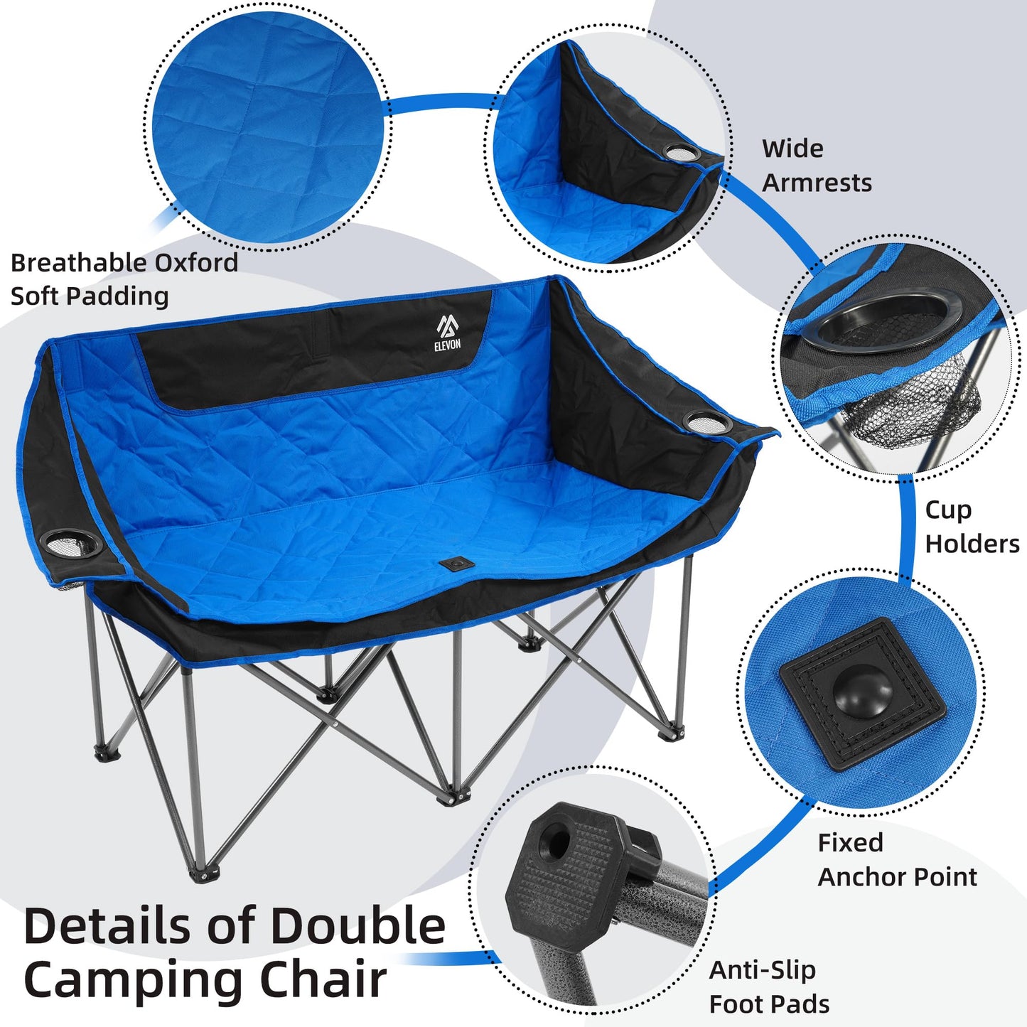 Camping Chair, Oversized Loveseat Double 2 Person Outdoor Chair with Arms, Cup Holder and Carry Bag, Heavy-Duty Collapsible Chair for Outside,Black/Gray