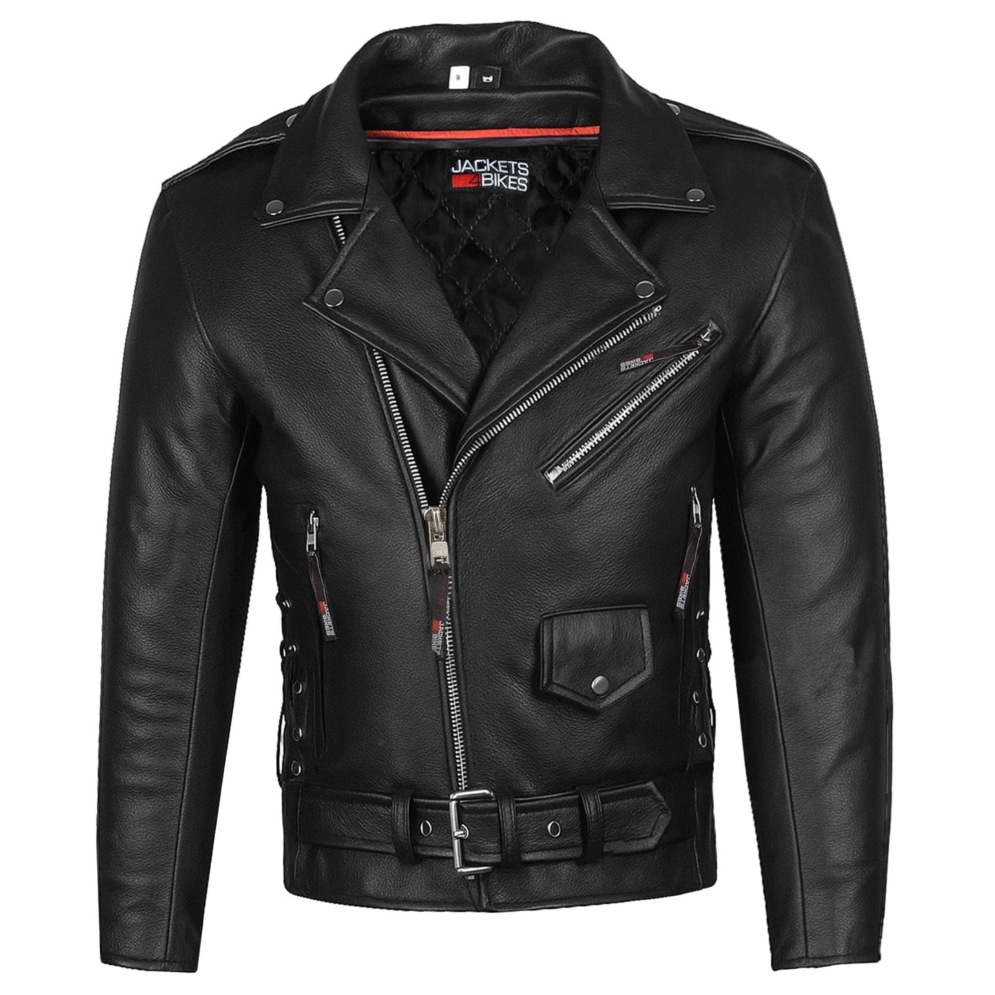 ICONIC Motorcycle Jacket for Men, Premium Buffalo Leather, Insulated Liner, Classic Side Laces, Cruiser Biker Black L