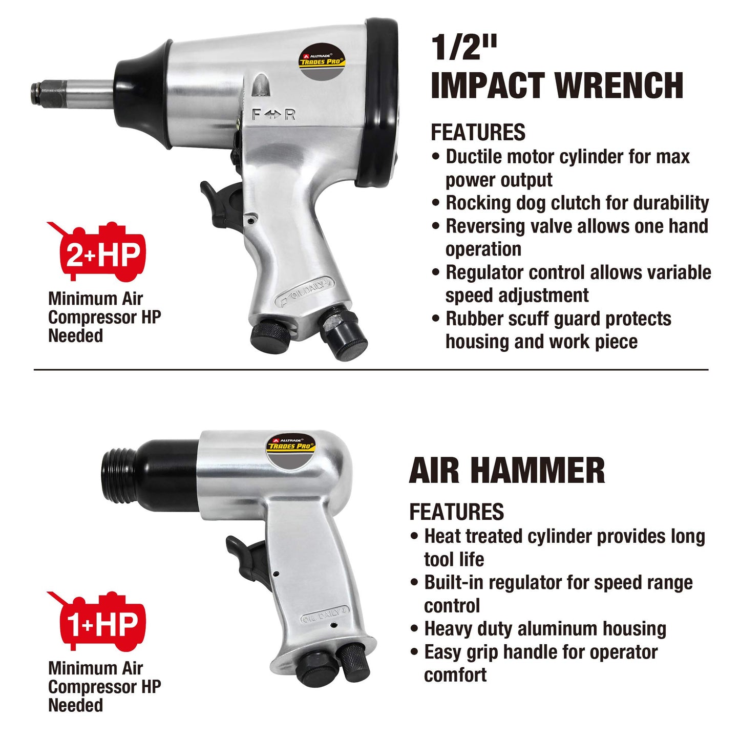 Trades Pro Air Tool and Accessories Kit, 71 Piece, Impact Wrench, Air Ratchet, Die Grinder, Aire Hammer, Hose Fittings, Storage Case - 836668