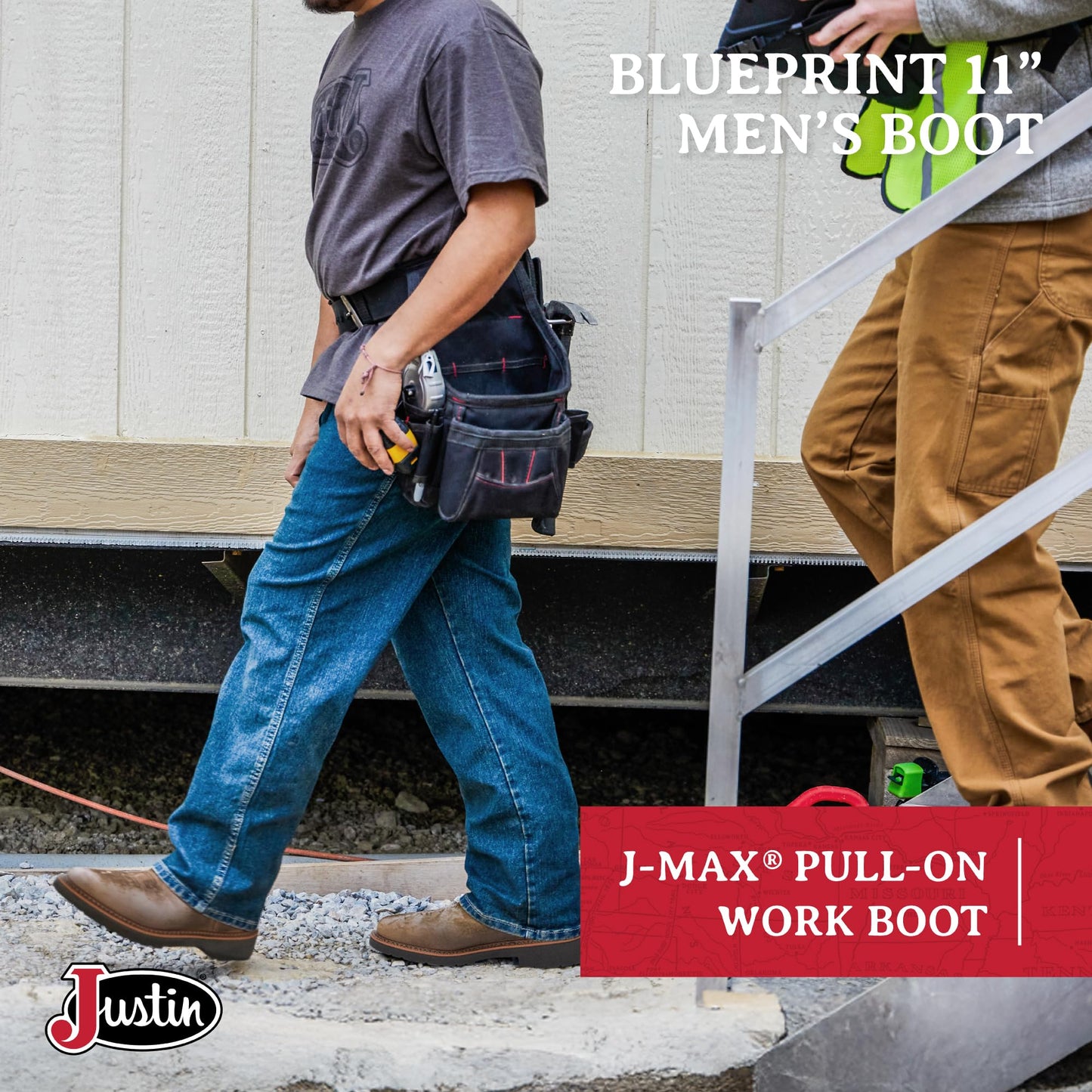 Justin Blueprint 11" Work Boots for Men - Round Toe Full-Grain Leather Cowboy Boots with Slip-resistant Outsole, EH-Rated