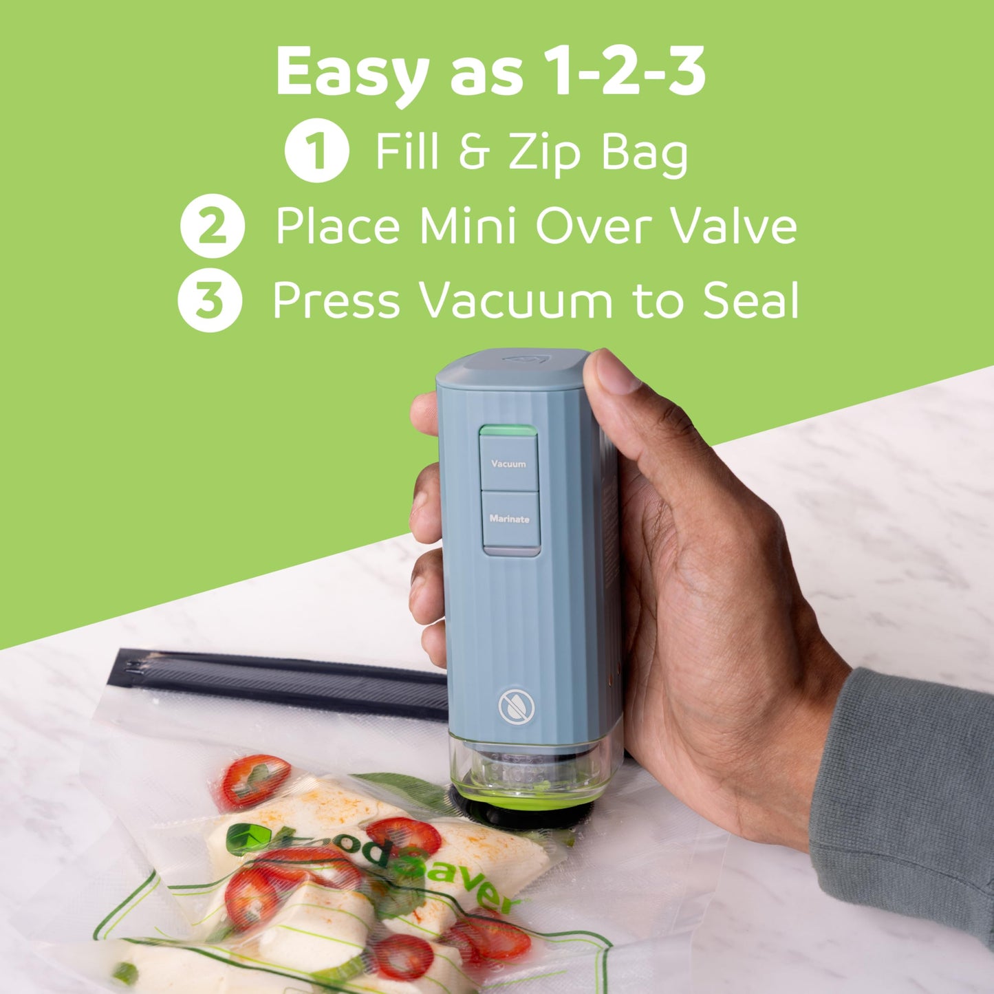 FoodSaver Mini Handheld Vacuum Sealer, Cordless, Vacuum Sealer with Charging Dock, Blue