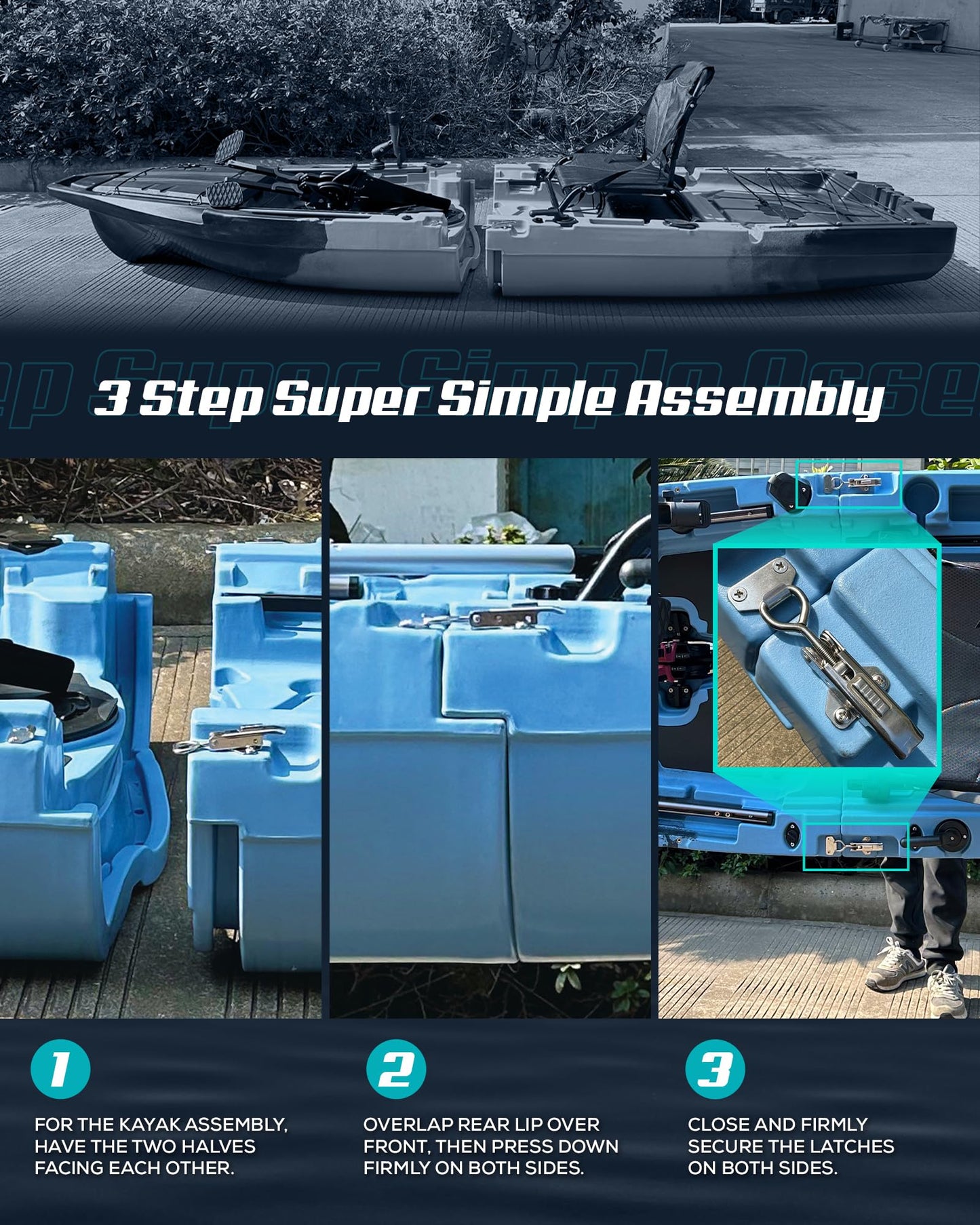 Reel Yaks Recon Modular Fishing Kayak - Propeller Drive, 10.5ft, 400 lbs Capacity, Blue Gray - Pedal Fishing Kayaks for Adults & Youth, Sit on Top, Compact Storage, Lightweight, Easy Transport