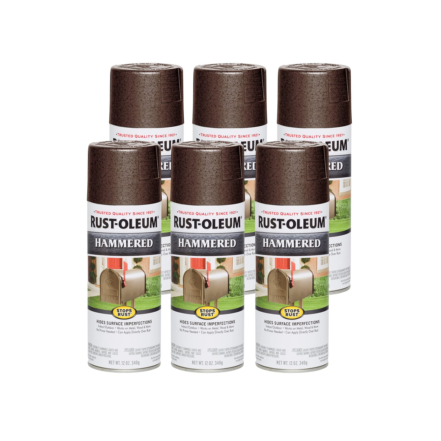 Rust-Oleum 7214830-6PK Stops Rust Hammered Spray Paint, 12 oz, Gray, 6 Pack