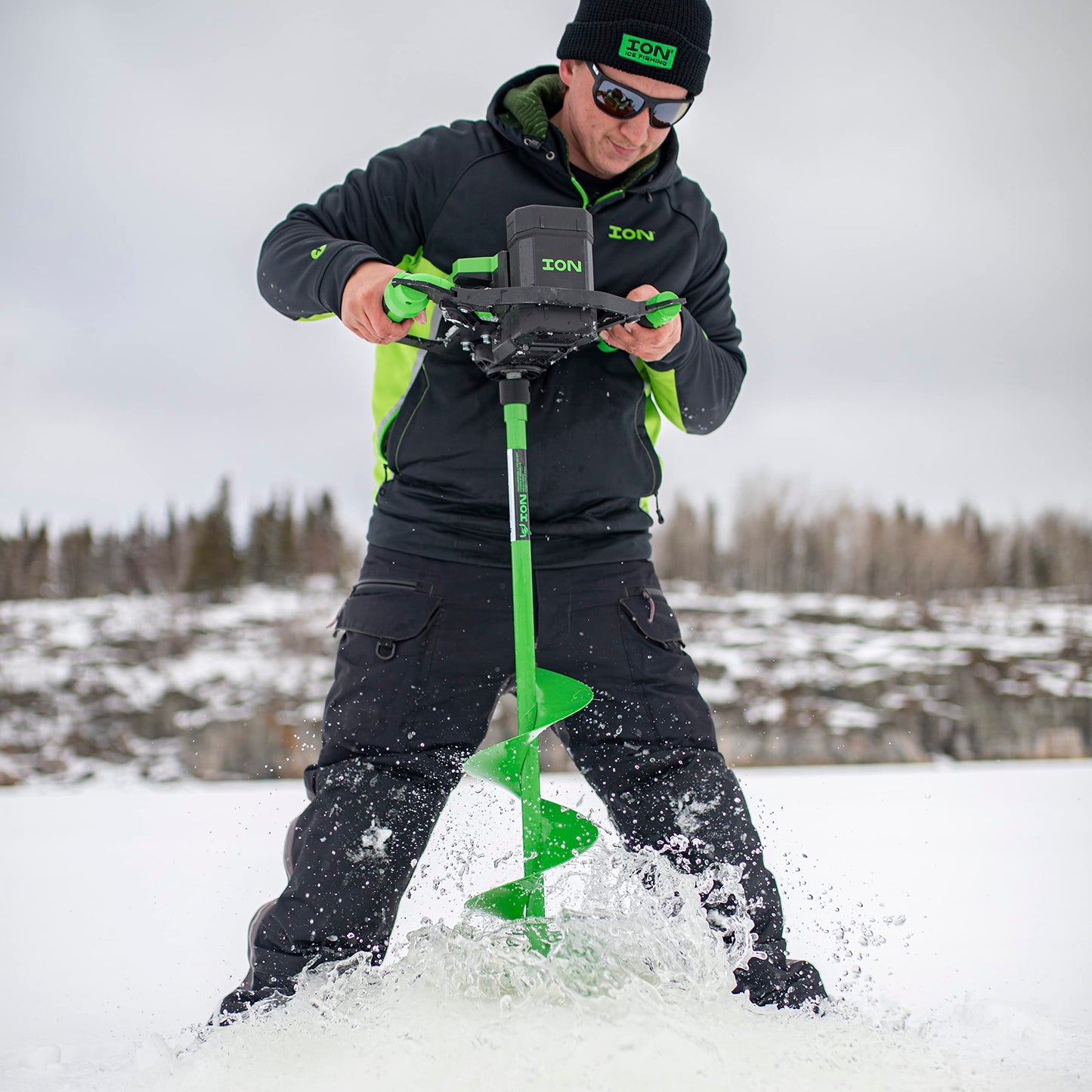 ION Alpha Electric Ice Fishing Auger, Gen 3, 40V Lithium-ion, Steel, Green