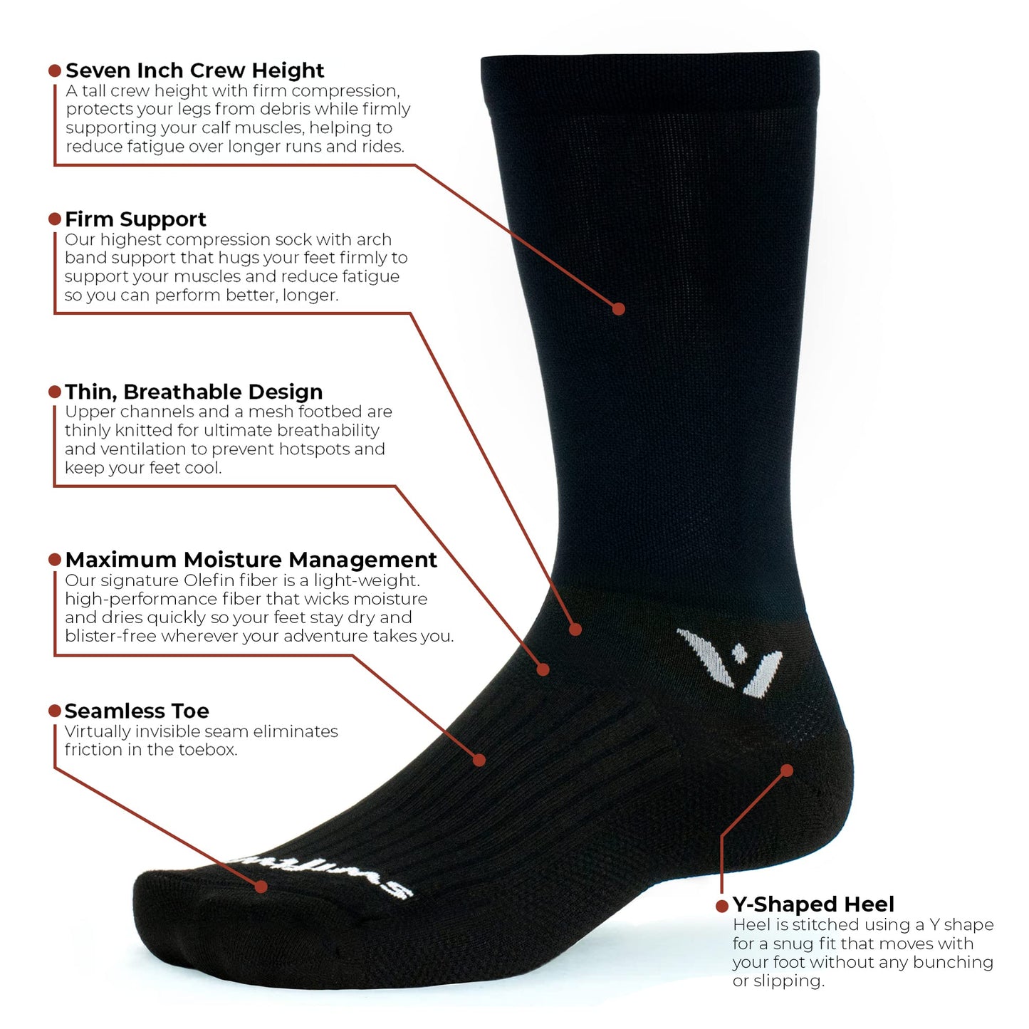 Swiftwick- ASPIRE SEVEN Cycling Socks, Firm Compression Fit, Tall Crew (White, Large)