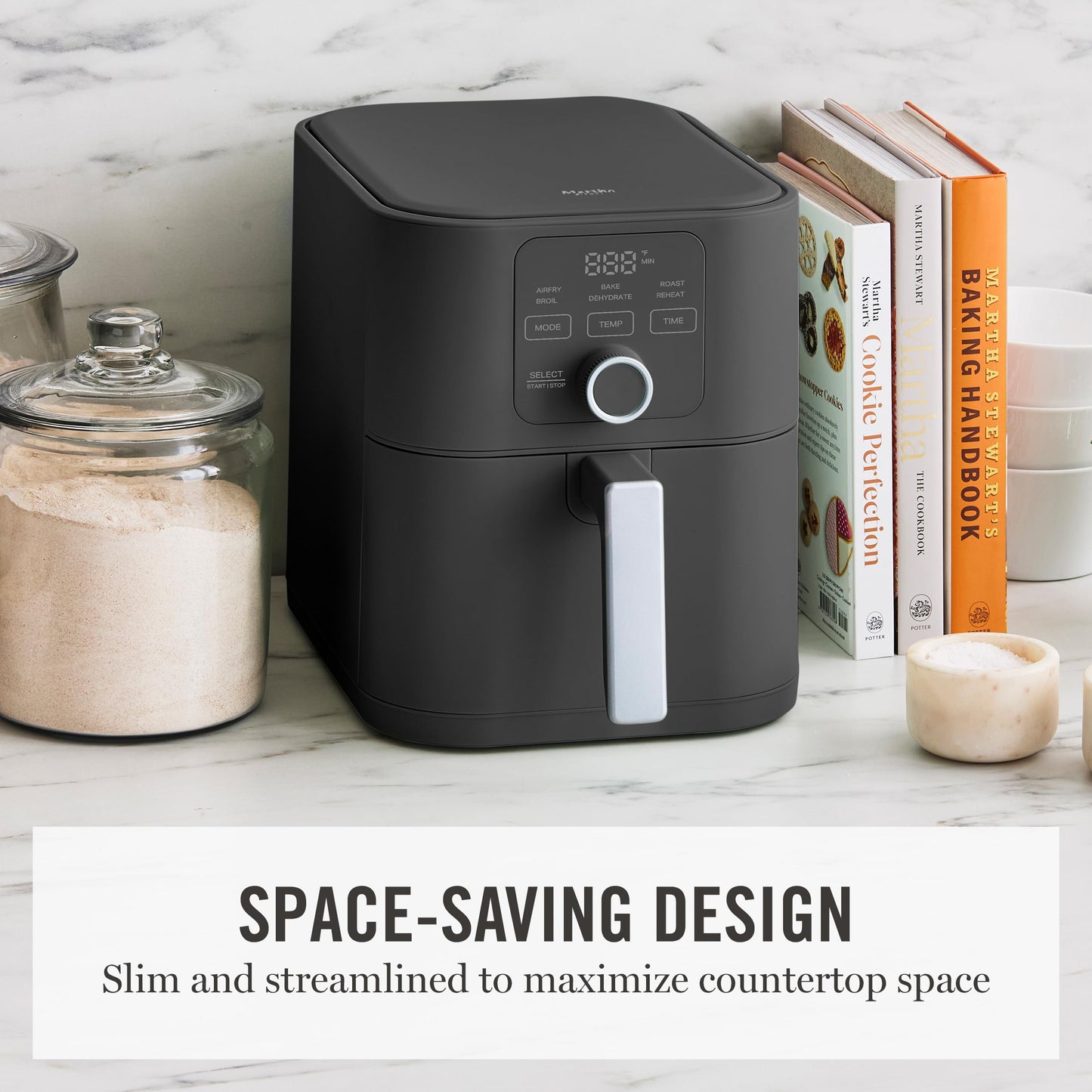 Martha Stewart 6QT Air Fryer, 6-in-1, Bake, Broil, Roast, Air Fry, Dehydrate, Reheat, Ceramic Non-Stick Basket, Crispy Results Fast, 400°F Max Temp, Shake Reminder, Auto Shut-Off, Honeydew Green