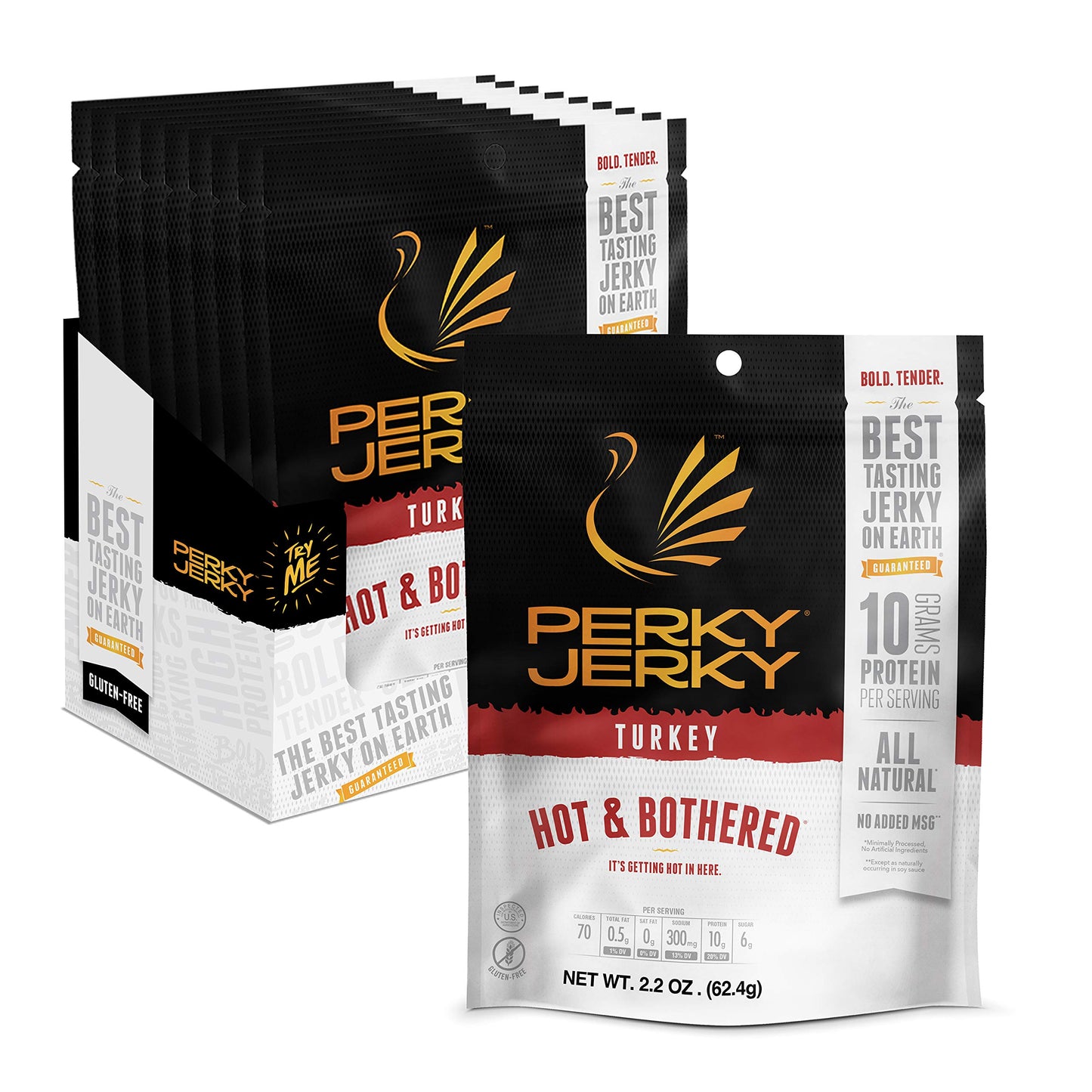 Perky Jerky Turkey Jerky Variety, 2.2 oz (Pack of 5) - Low Sodium - 7-10g Protein per Serving - Low Fat - 100% U.S. Sourced - Non-GMO