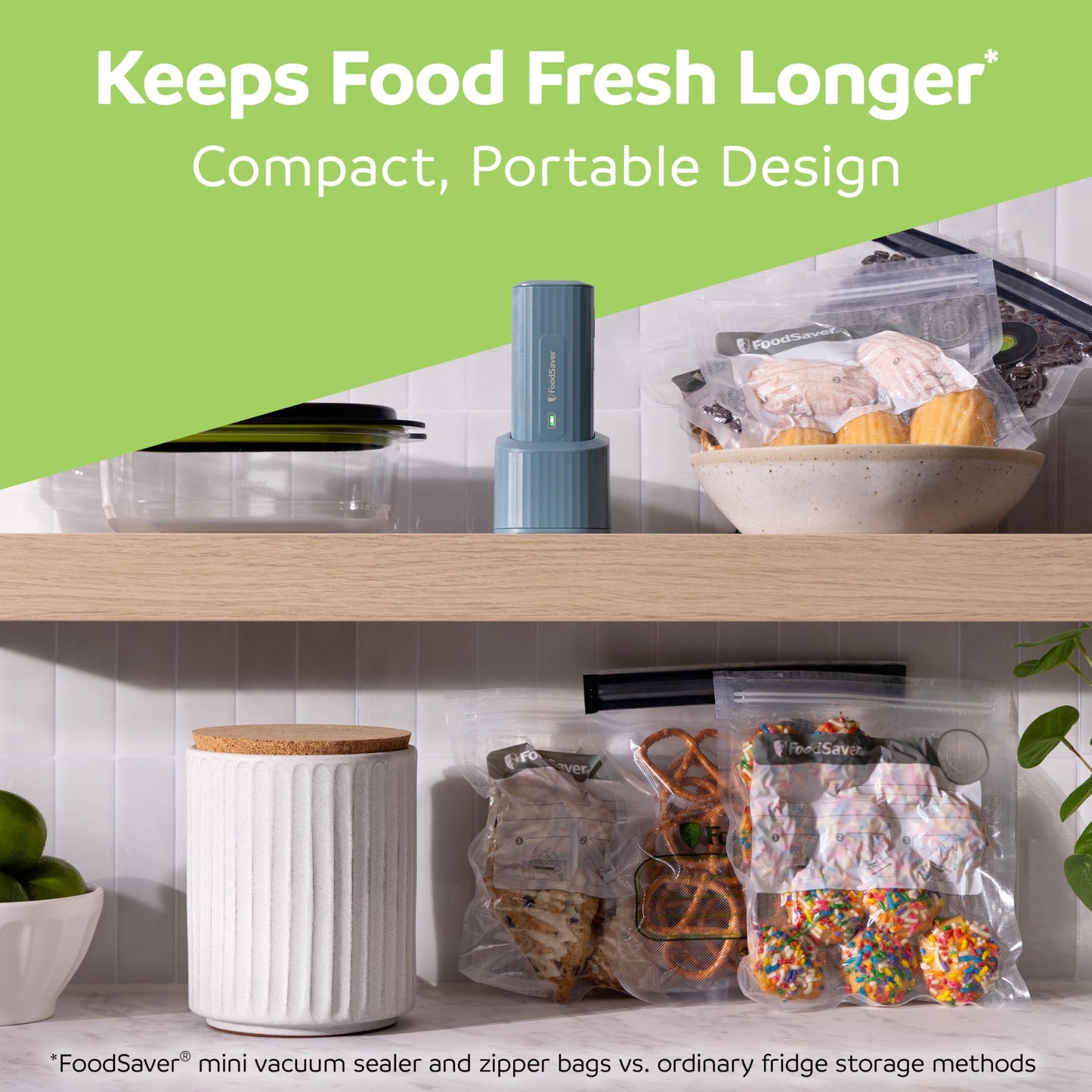 FoodSaver Mini Handheld Vacuum Sealer, Cordless, Vacuum Sealer with Charging Dock, Blue