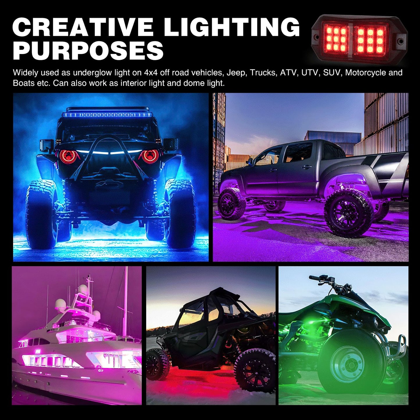 Nilight RGB LED Rock Lights Kit, 4 pods Underglow Multicolor Neon Light Pod with Bluetooth App Control Flashing Music Mode Wheel Well Light for Truck ATV UTV RZR SUV