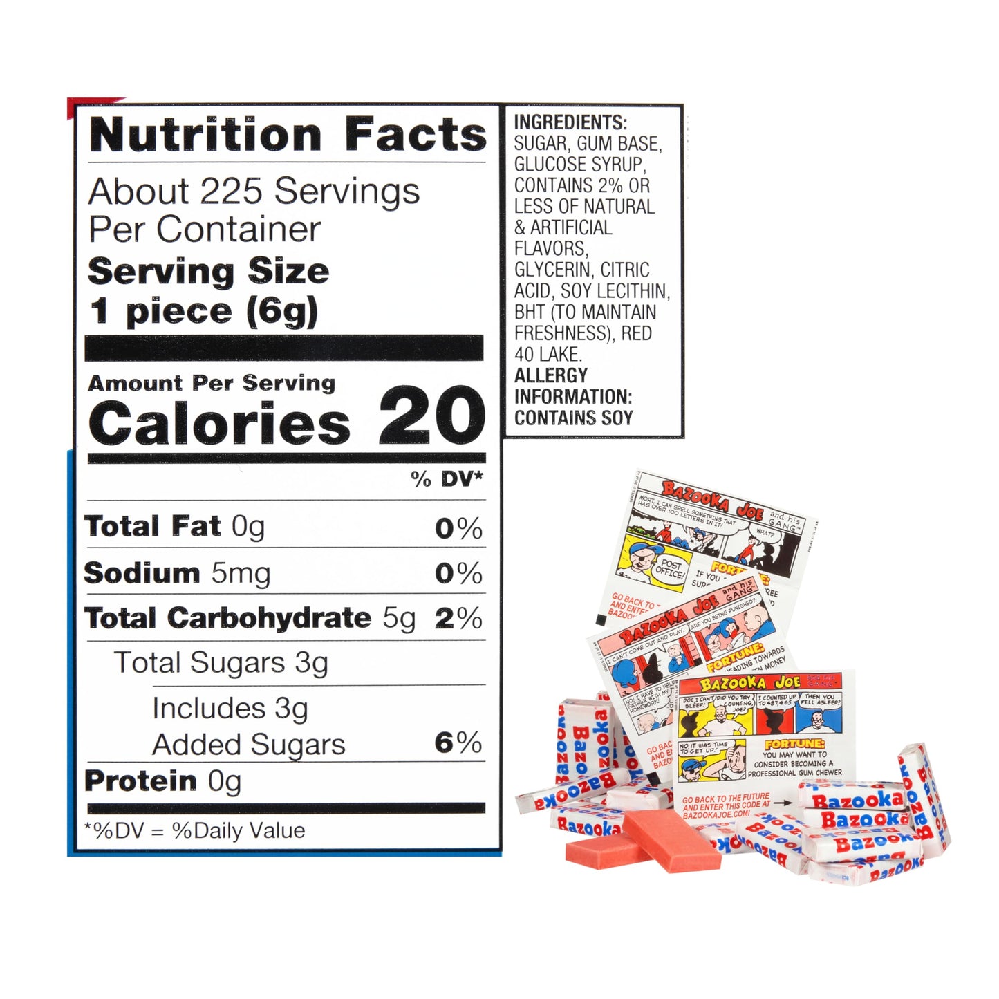 Bazooka Bubble Gum Bulk, 225 Count Tub of Chewing Gum Individually Wrapped, Old Fashioned 90's Candy for Baseball, Party Favors, Goodie Bags