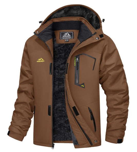 MAGCOMSEN Winter Coats For Men Ski Snowboard Jacket Tactical Work Jacket Snow Waterproof Fleece Jackets with Multi-Pockets Coffee XL