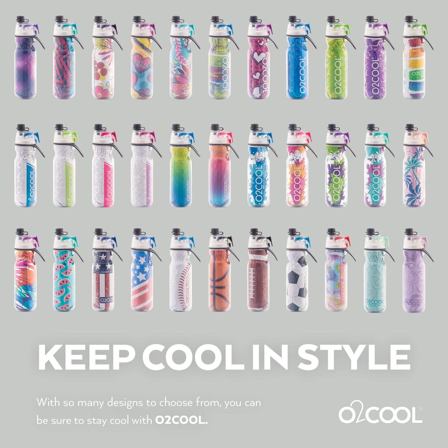 O2COOL Mist 'N Sip Misting Water Bottle No Leak Pull Top Spout Sports Water Bottle 20 oz (Football)