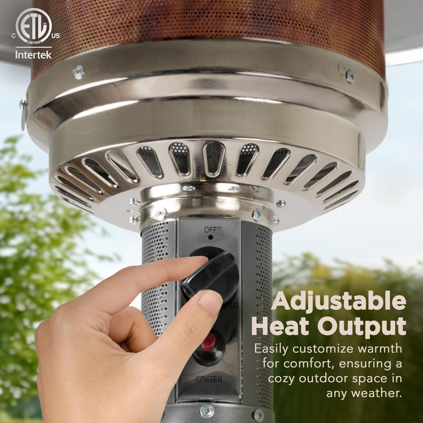 Amazon Basics 46,000 BTU Outdoor Propane Patio Heater with Wheels, Commercial & Residential, Havana Bronze, with Water Tank, 32.1 x 32.1 x 91.3 inches (LxWxH)