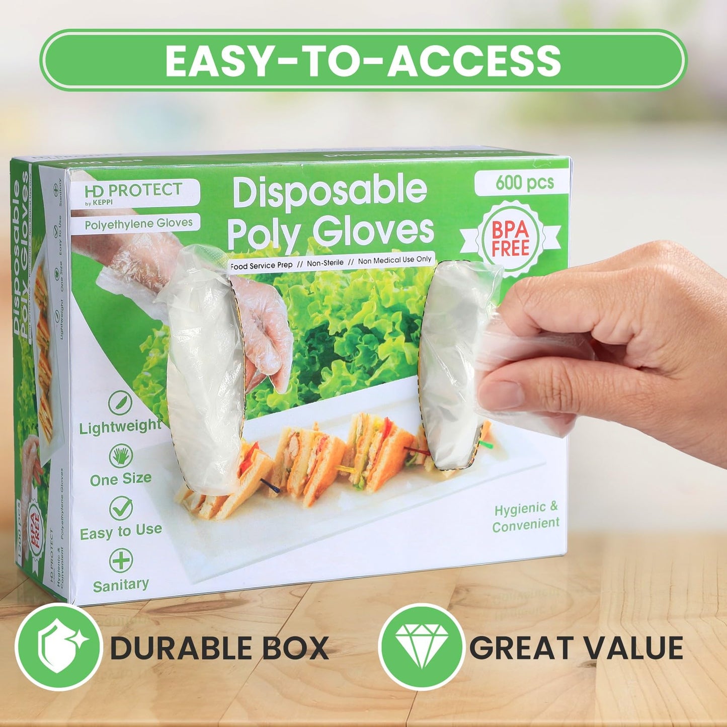 Keppi 600 Pack Disposable Food Prep Gloves – Clear Polyethylene, Latex-Free, BPA-Free, Powder-Free – Bulk Kitchen Cooking, Catering, BBQ, Baking, Restaurant, Food Handling & Serving Gloves