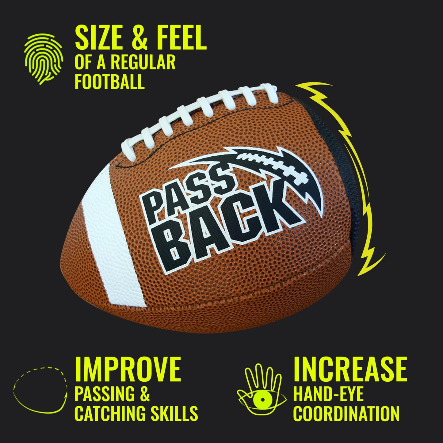 Passback Junior Composite Football, Ages 9-13, Youth Training Football, (Ships Deflated)