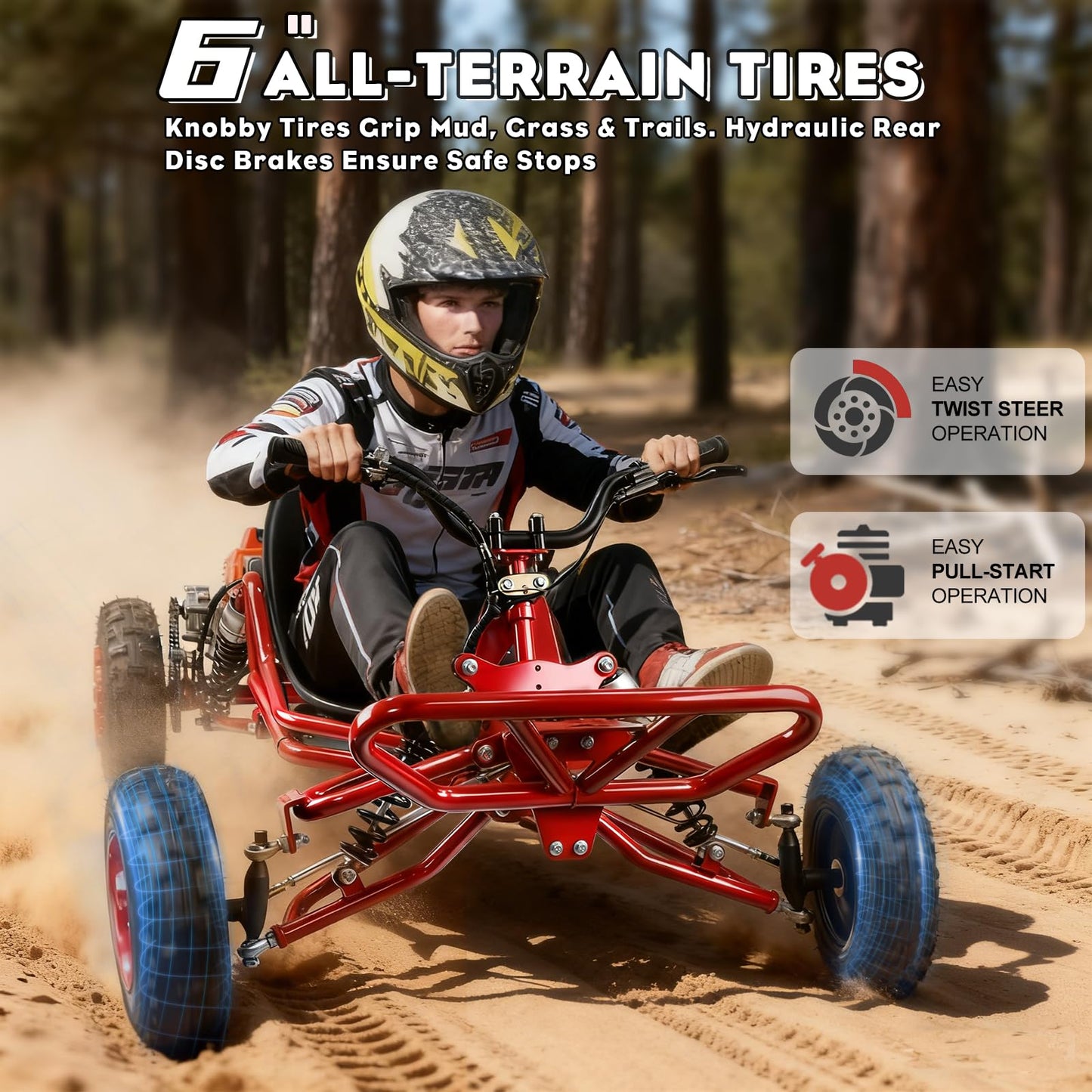 Gas Powered Go Kart, 1700W Go Kart for Adults & Kids with Premium Steel Tubular Frame, 2 Stroke Off-Road Kart with 7'' Tires Featuring Hydraulic/Rear Disc Brake, 4L Tank, Up to 25MPH