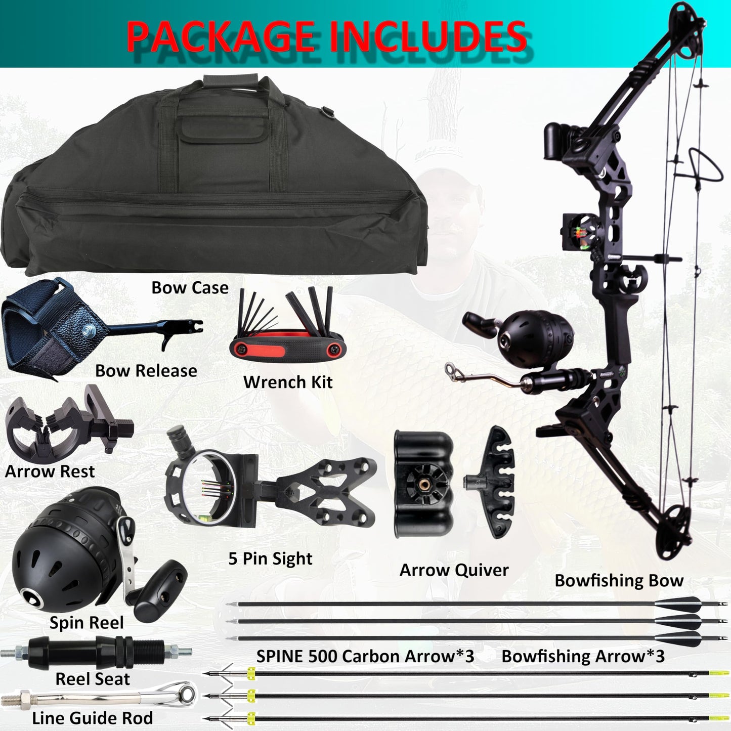 Compound Bow Fishing Combo Kit - 20-70 LBS Hunting Bow with Bowfishing Arrow and Fishing Reel for Bowfishing Archery Hunting, Complete Kit