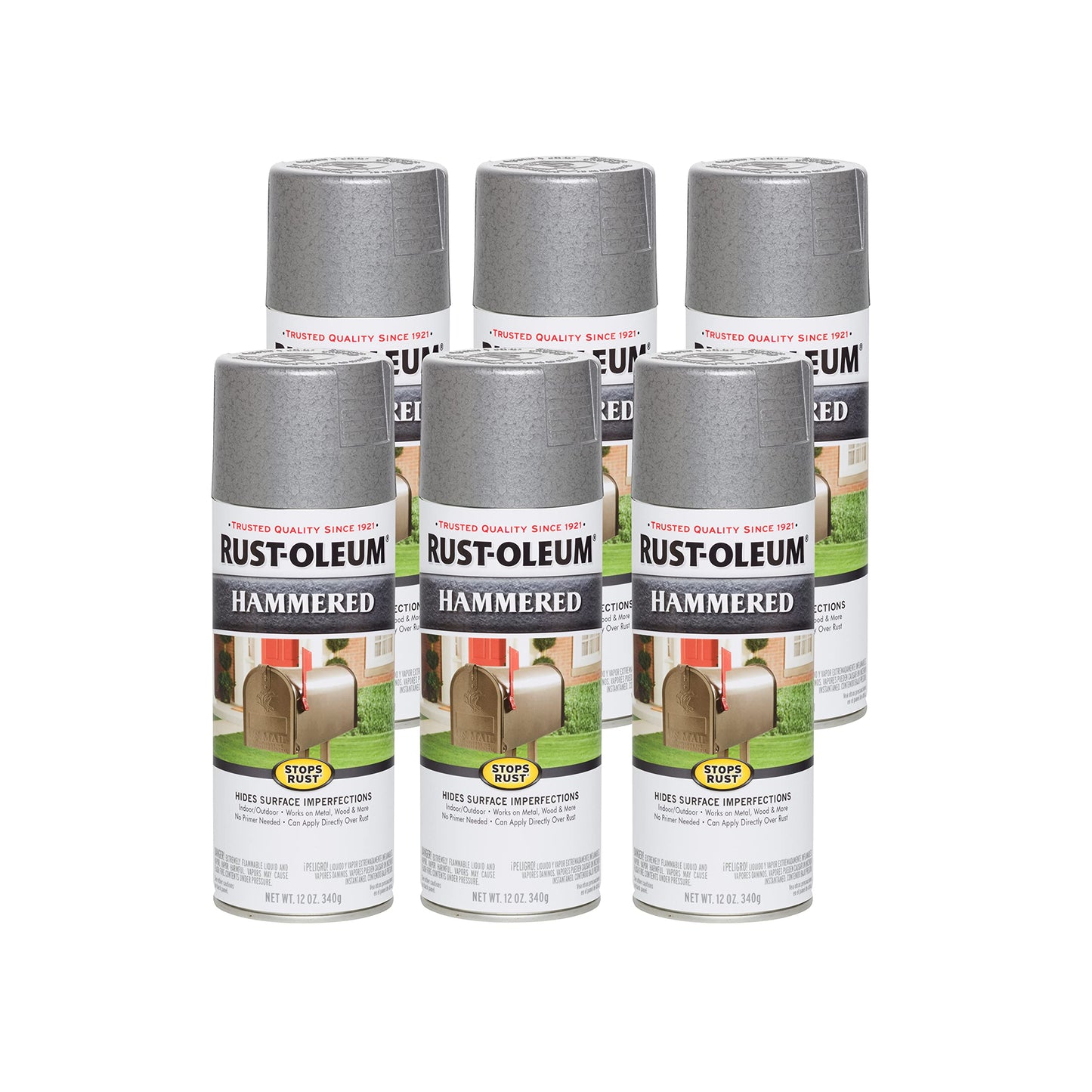 Rust-Oleum 7214830-6PK Stops Rust Hammered Spray Paint, 12 oz, Gray, 6 Pack