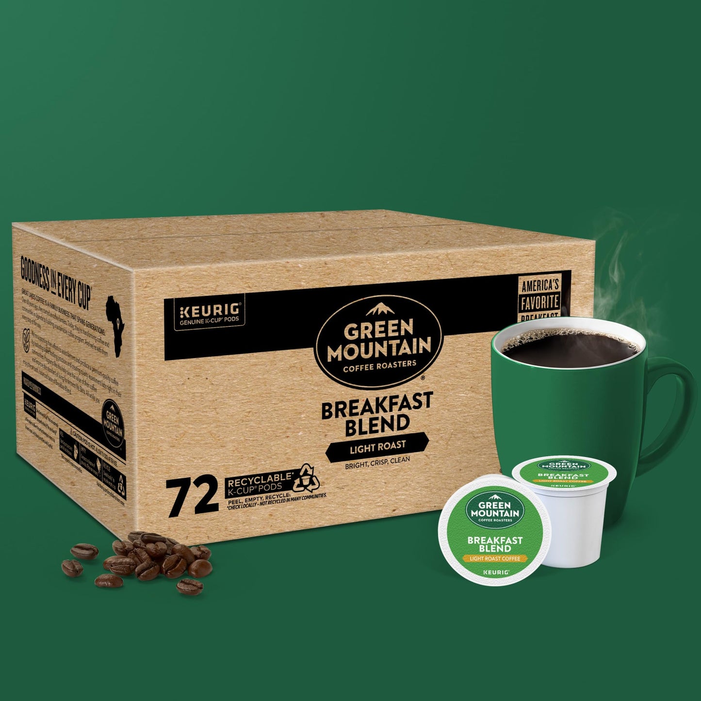 Green Mountain Coffee Roasters Breakfast Blend Single-Serve Keurig K-Cup Pods, Light Roast Coffee, 96 Count