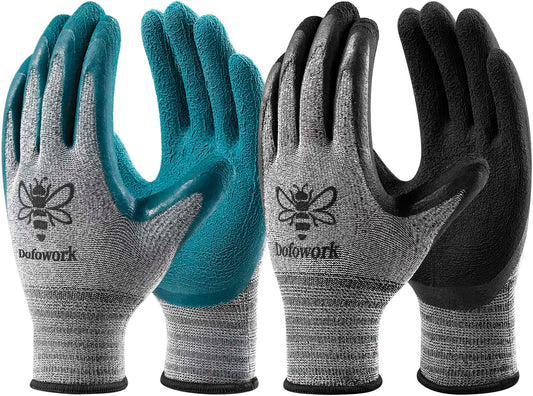 DOFOWORK Gardening Gloves - 6 Pair Gardening Gloves for Women/Men, Breathable Natural Latex Garden Glove with Grip, Outdoor Protective Working Glove for Weeding, Raking and Pruning - Black & Green