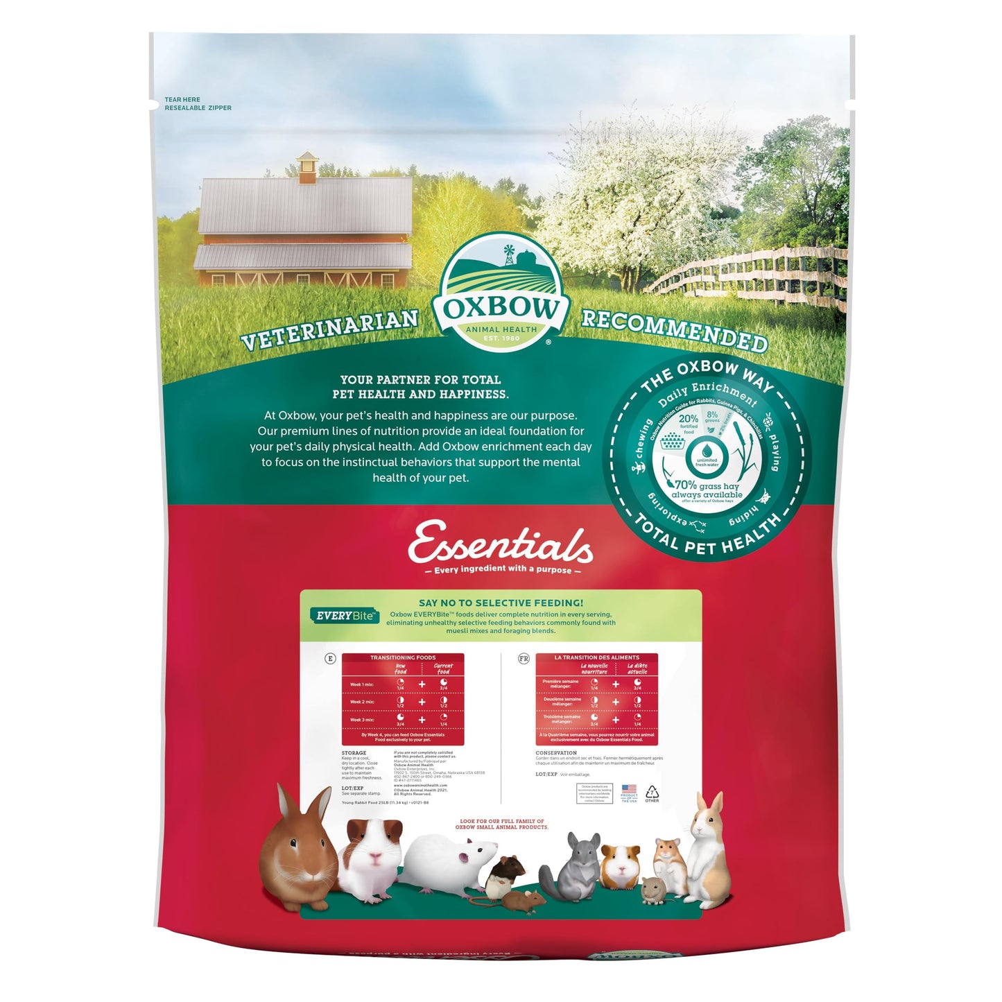 Oxbow Essentials Rabbit Food, Adult, Made with Oxbow Timothy Hay for Rabbit, Pet Pellets with Vitamins & Minerals, Small Animal Pet Products, Bunny Food, Made in USA, High Fiber, 10 lb. bag