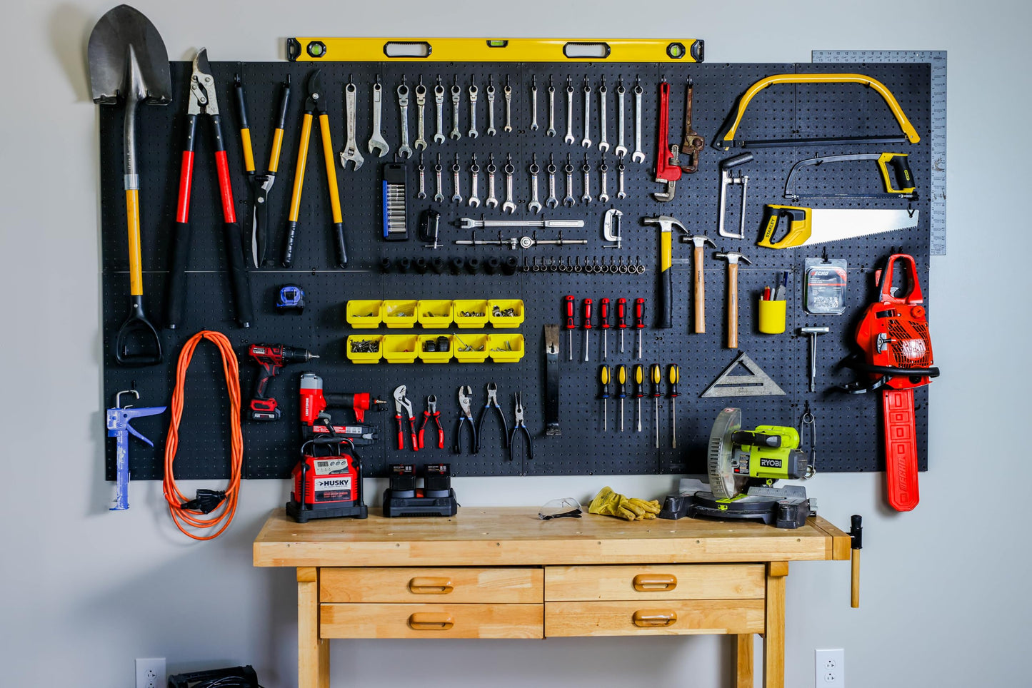 WallPeg Pegboard Wall Organizer - 96” Wide | 4 Pack 24”x16” Heavy Duty Plastic Peg Boards | Made in USA | Garage Tool Storage, Workshop, Craft Room, Office Wall Organizer | Tuff Peg-Board Panels