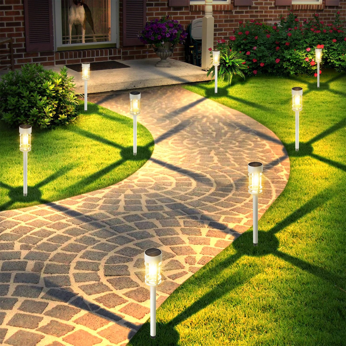 Solar Pathway Lights, 8 Pack LED Solar Lights Outdoor Waterproof, Glass Metal Garden Lighting for Yard Path Landscape Lawn Walkway Driveway, 3000K