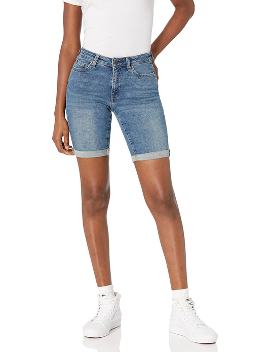 Amazon Essentials Women's Mid-Rise Stretchy Slim Fit Denim Bermuda Shorts with Pockets