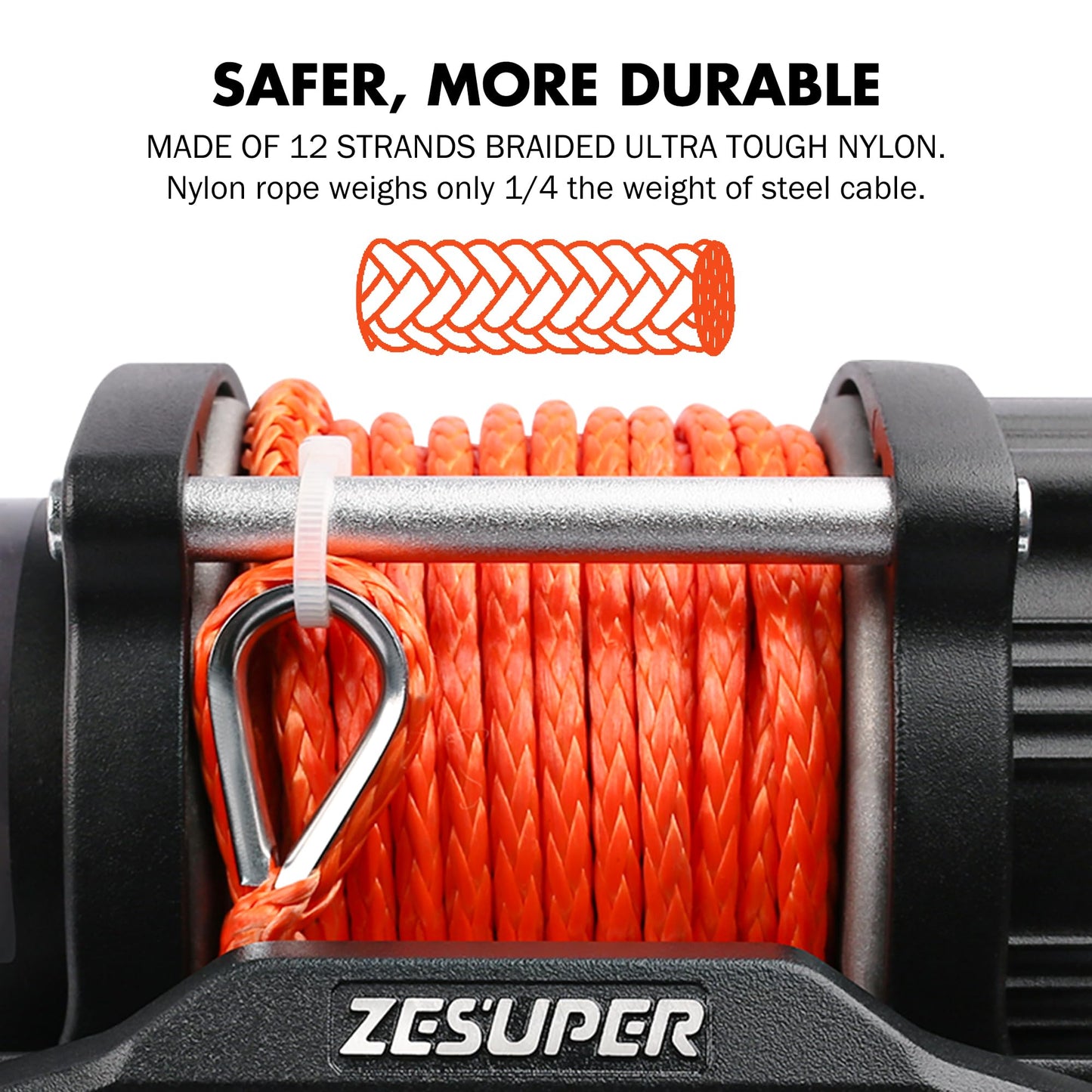 ZESUPER 3000 lb Electric Winch for ATV UTV Trailer Boat Synthetic Rope Winch 12V DC Off Road Towing Winches with Wireless Remote Mounting Bracket