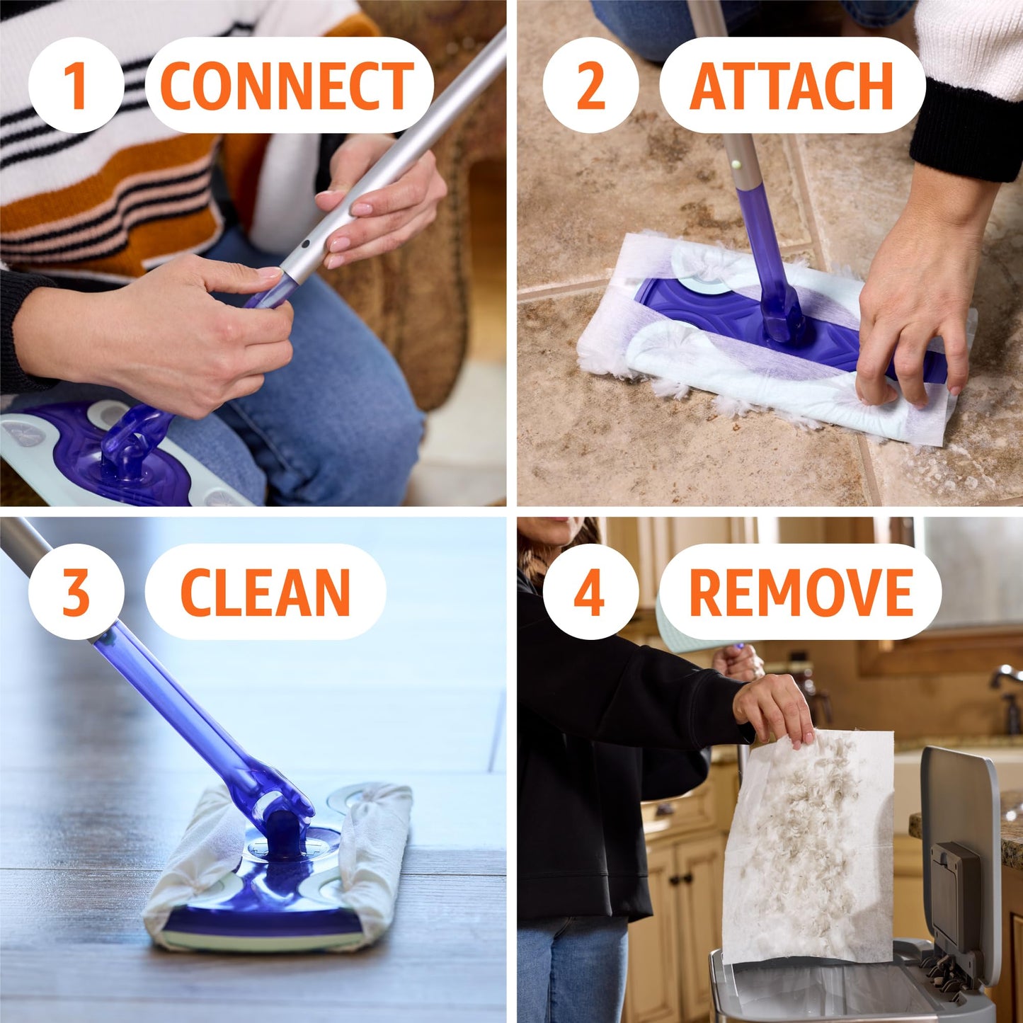 Amazon Basics Wet & Dry Sweeper Kit, 1 Sweeper Handle, 7 Heavy Duty Dry Floor Cloths, 3 Wet Floor Cloths, Pack of 1