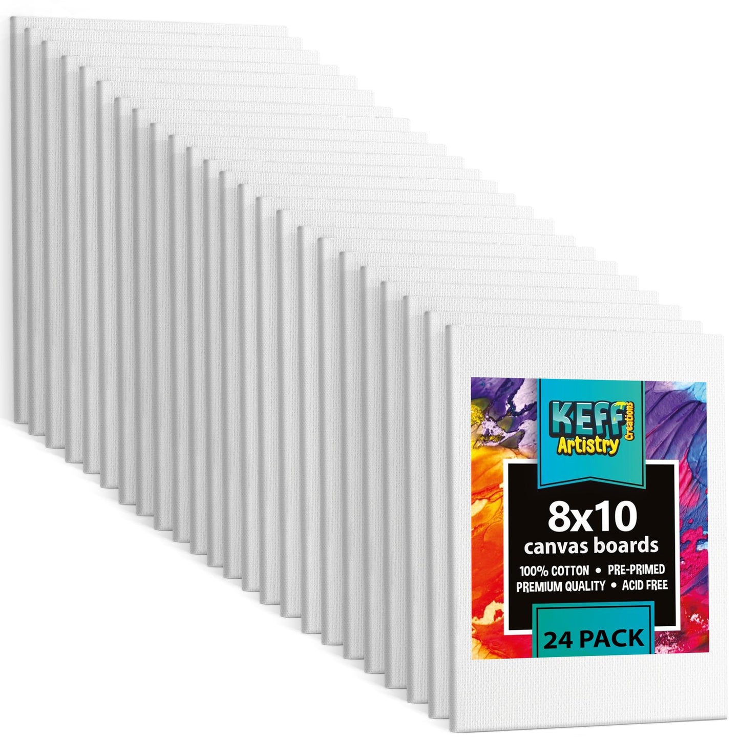 KEFF 24-Pack Bulk Canvas for Painting, 6 of 5x7, 8x10, 9x12, 11x14 Canvas Boards for Painting, Art Supplies for Adults & Kids - 100% Cotton Primed Painting Canvas for Acrylic, Oil, Watercolor, Tempera