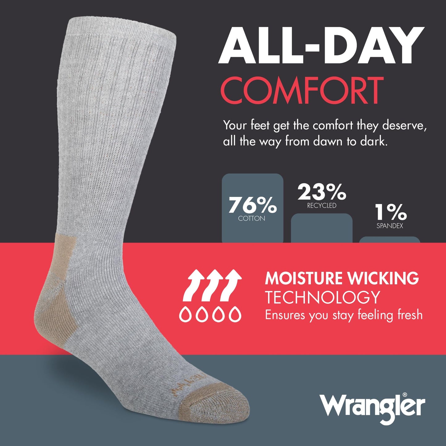 Wrangler - 365 Men's Crew Socks - Full Cushion Socks for All-Day Comfort - Fits Sizes 6-12