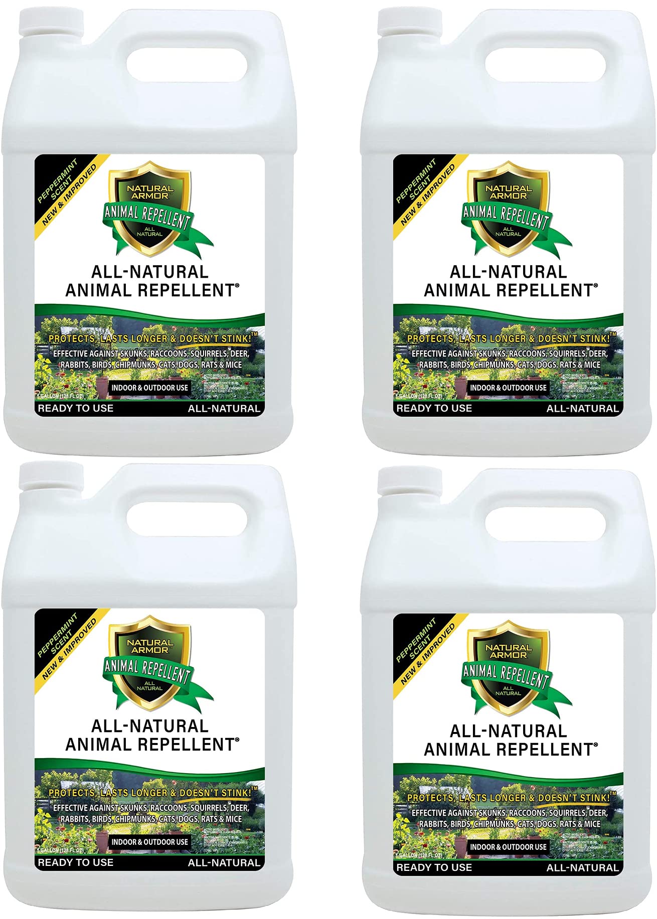 Natural Armor Animal & Rodent Repellent Spray. Repels Skunks, Raccoons, Rats, Mice, Deer Rodents & Critters. Repeller & Deterrent in Powerful Peppermint Formula – 128 Fl Oz Gallon Ready to Use